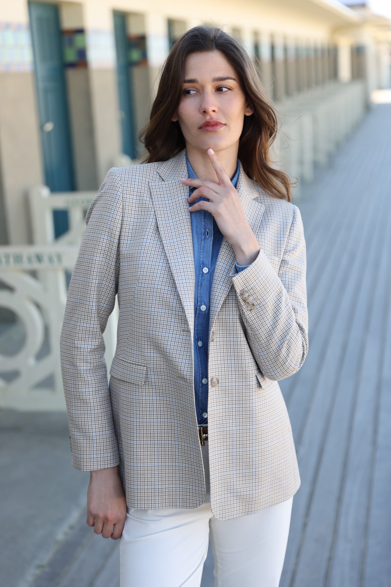 Veste Isabel 100% coton - Beige & ciel-VESTE BLAZER FEMME-Curling-Paris