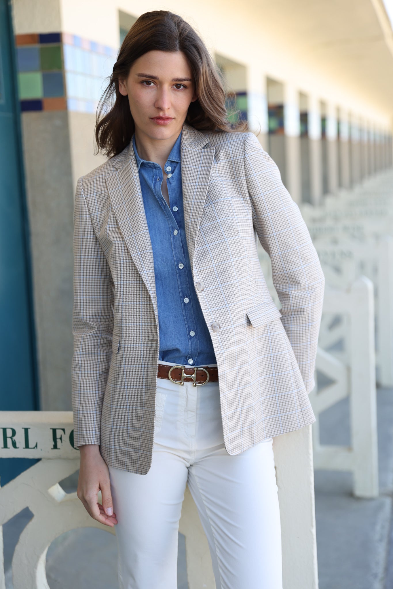 Veste Isabel 100% coton - Beige & ciel-VESTE BLAZER FEMME-Curling-Paris
