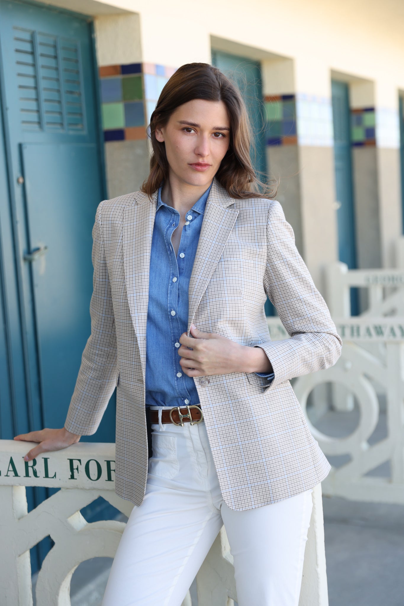 Veste Isabel 100% coton - Beige & ciel-VESTE BLAZER FEMME-Curling-Paris