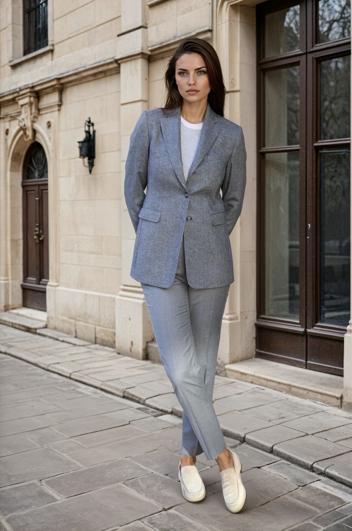 Veste Isabel 100% laine vierge - Chevron Gris-VESTE BLAZER FEMME-Curling-Paris