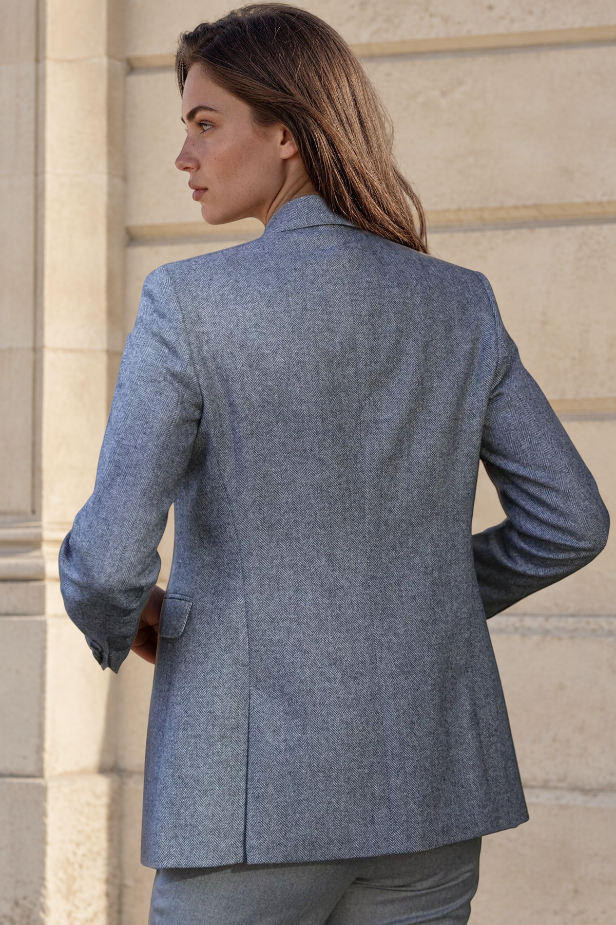 Veste Isabel 100% laine vierge - Chevron Gris-VESTE BLAZER FEMME-Curling-Paris