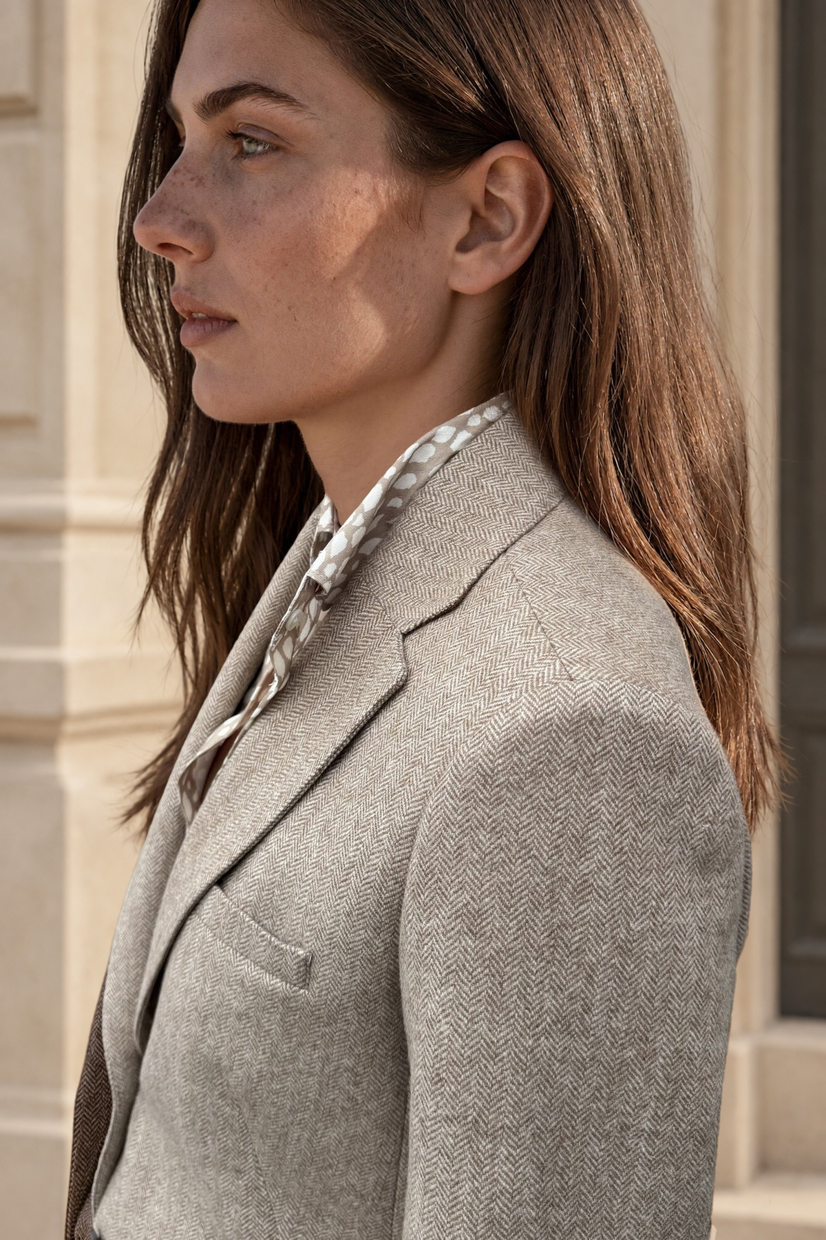 Veste Isabel à chevrons en laine et poil de chameau - Camel-VESTE BLAZER FEMME-Curling-Paris