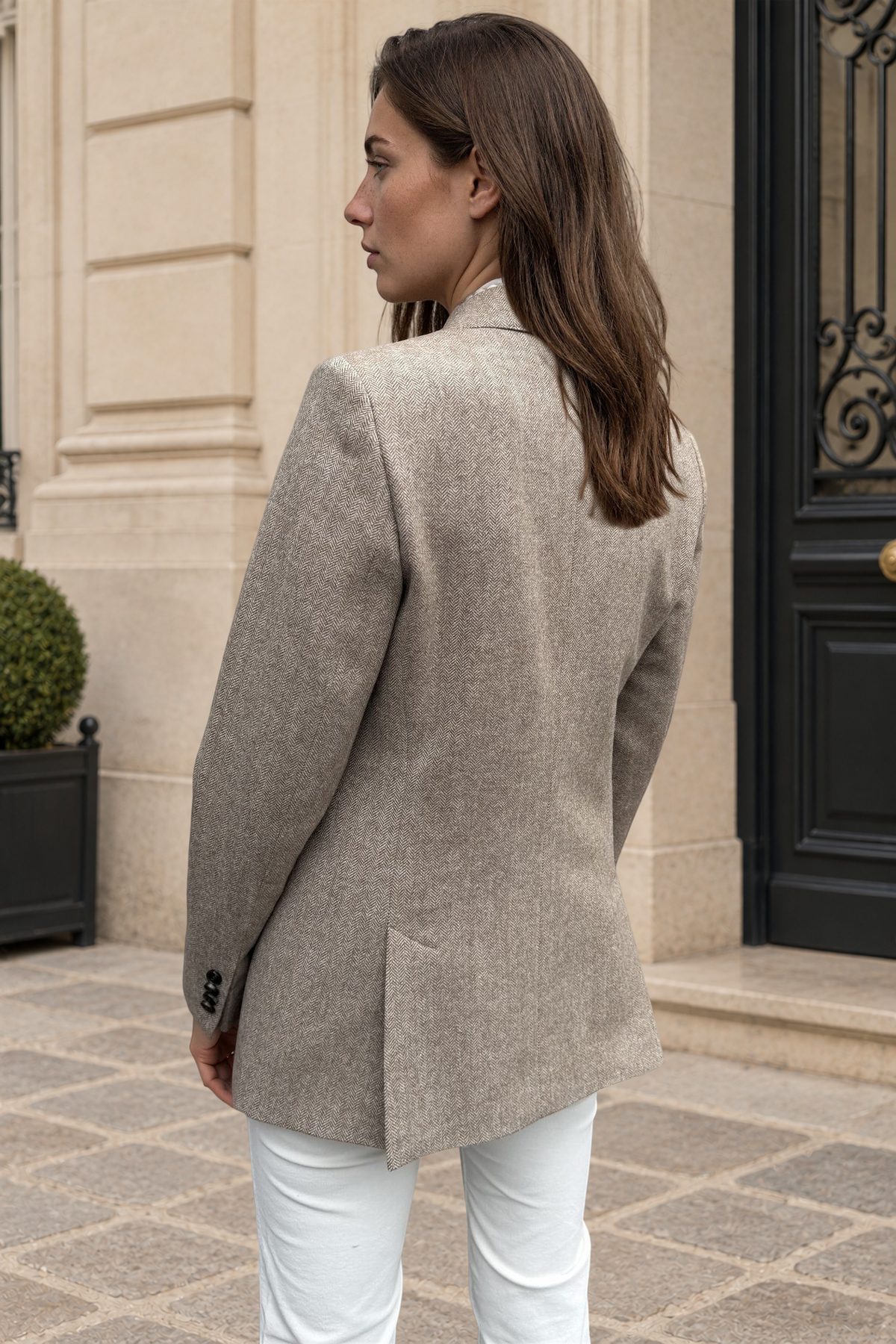 Veste Isabel à chevrons en laine et poil de chameau - Camel-VESTE BLAZER FEMME-Curling-Paris
