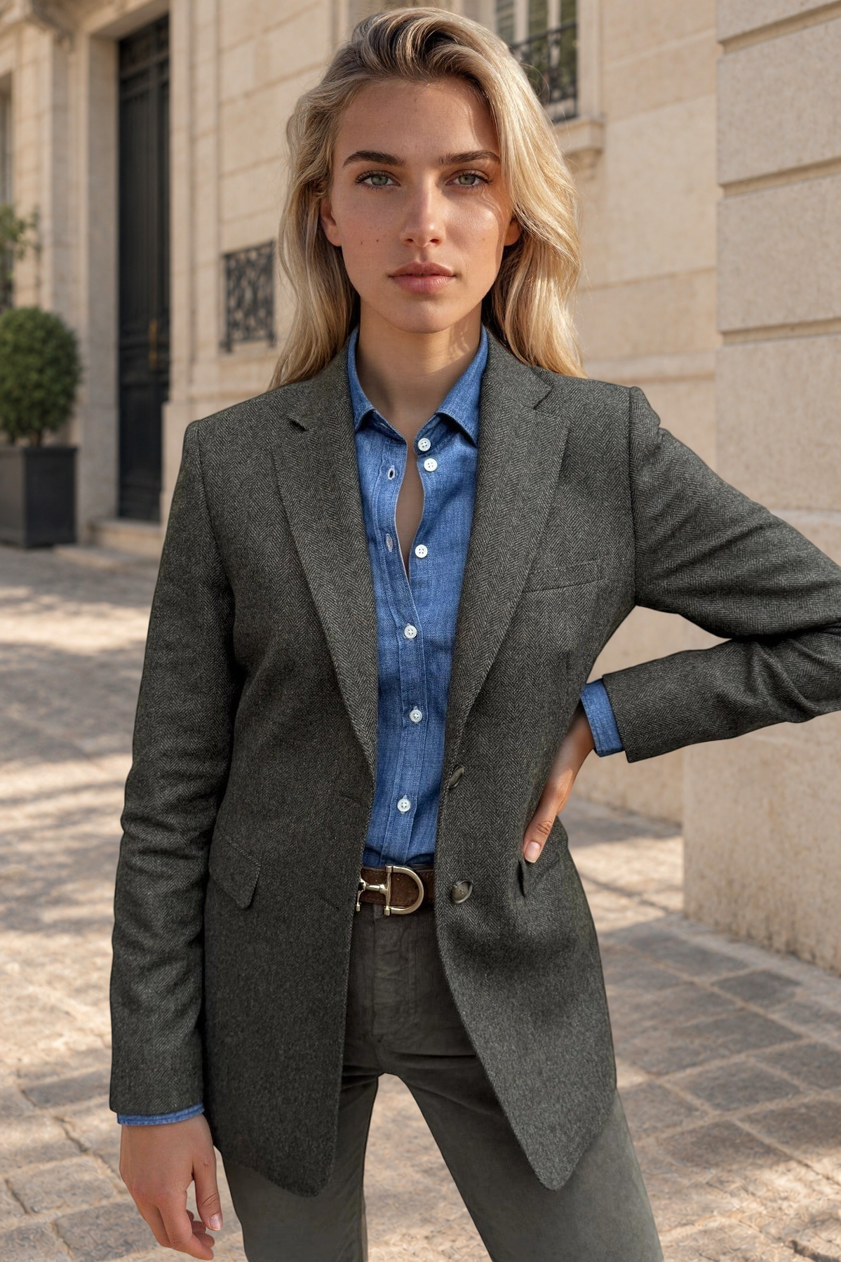 Veste Isabel en laine vierge Angelico à chevrons - Kaki-VESTE BLAZER FEMME-Curling-Paris