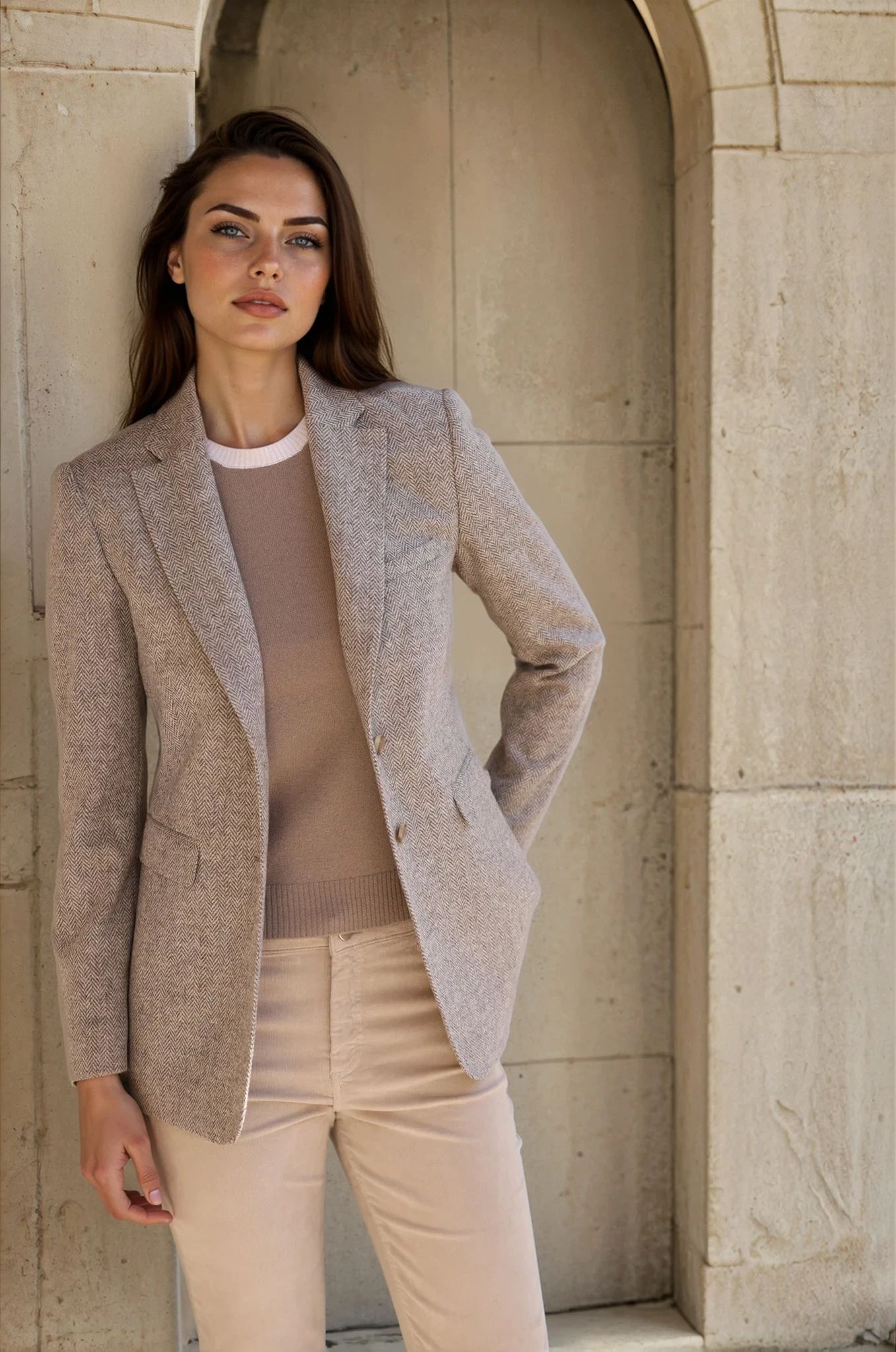 Veste Isabel en laine vierge - Chevron beige-VESTE BLAZER FEMME-Curling-Paris