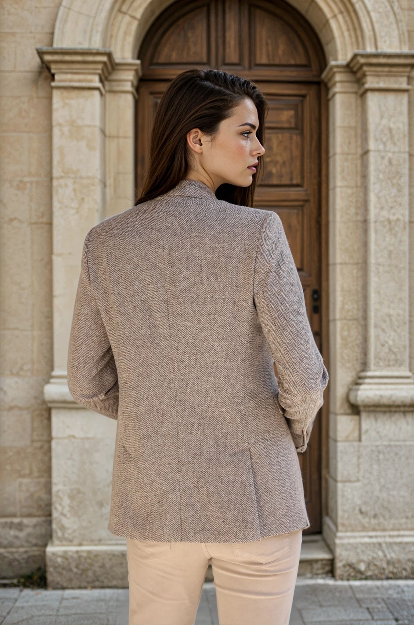 Veste Isabel en laine vierge - Chevron beige-VESTE BLAZER FEMME-Curling-Paris