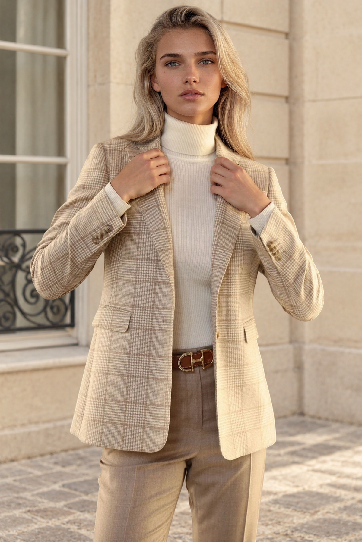Veste Isabel en laine vierge - Prince de Galles Camel-VESTE BLAZER FEMME-Curling-Paris