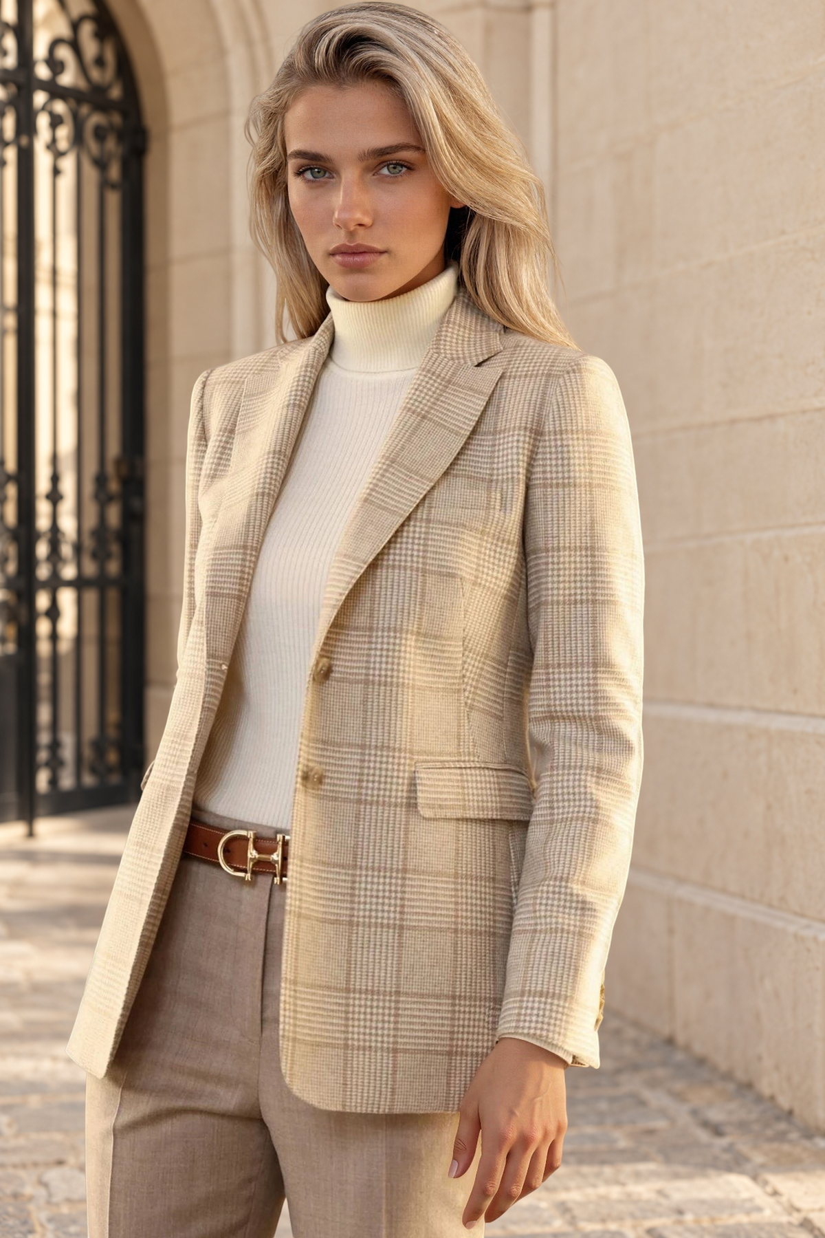 Veste Isabel en laine vierge - Prince de Galles Camel-VESTE BLAZER FEMME-Curling-Paris