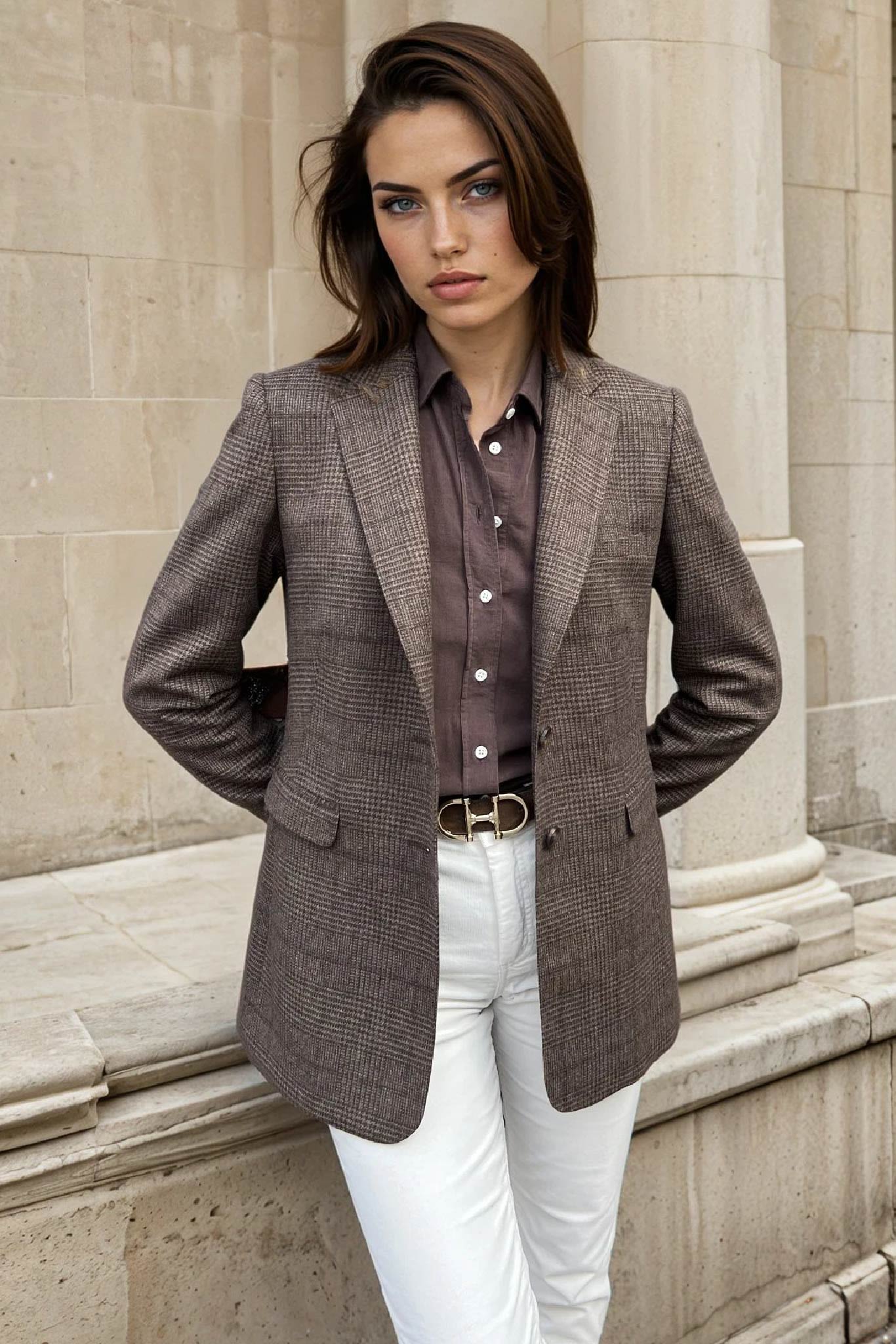 Veste Isabel en laine vierge - Prince de Galles Marron-VESTE BLAZER FEMME-Curling-Paris
