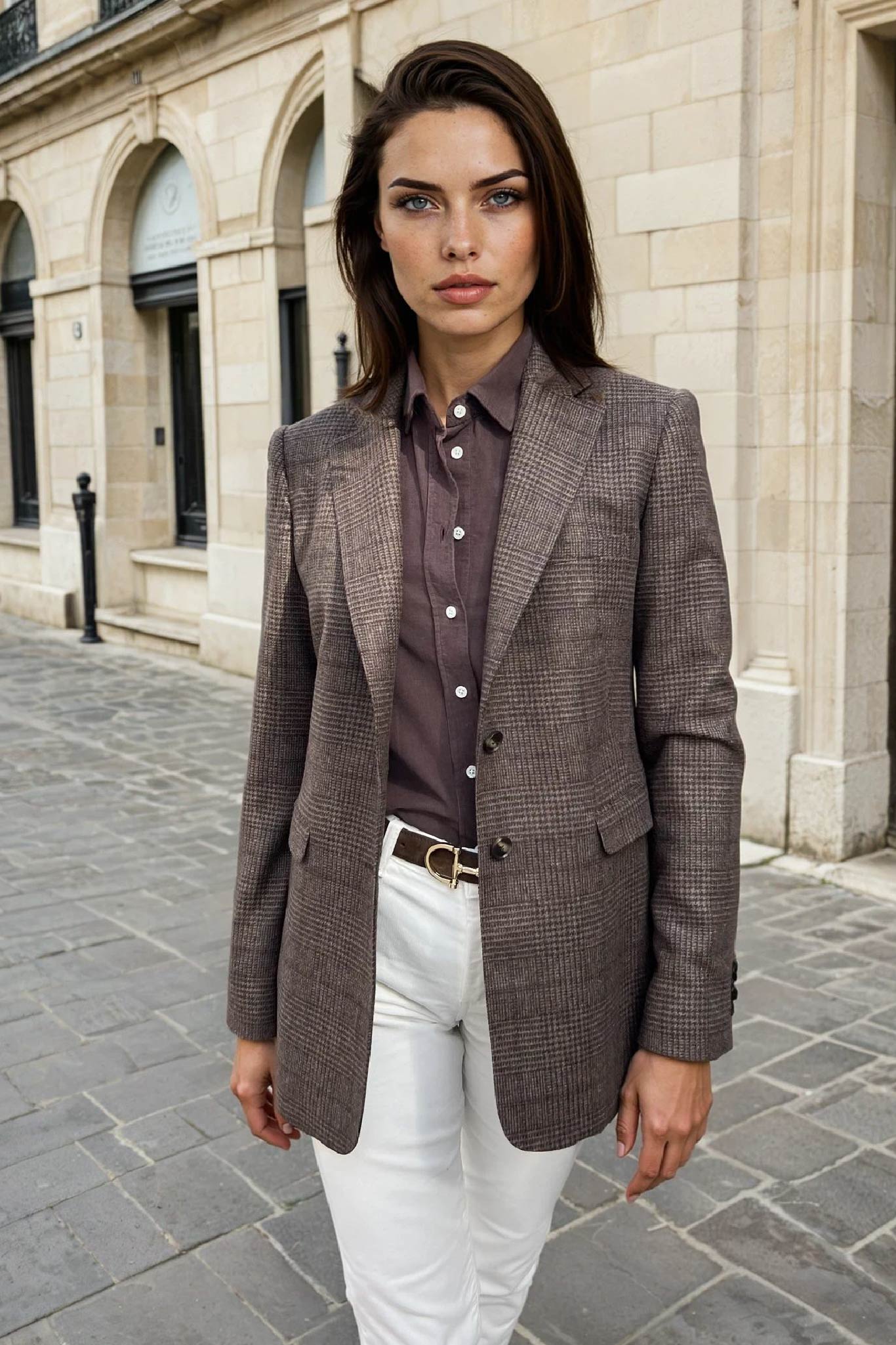 Veste Isabel en laine vierge - Prince de Galles Marron-VESTE BLAZER FEMME-Curling-Paris