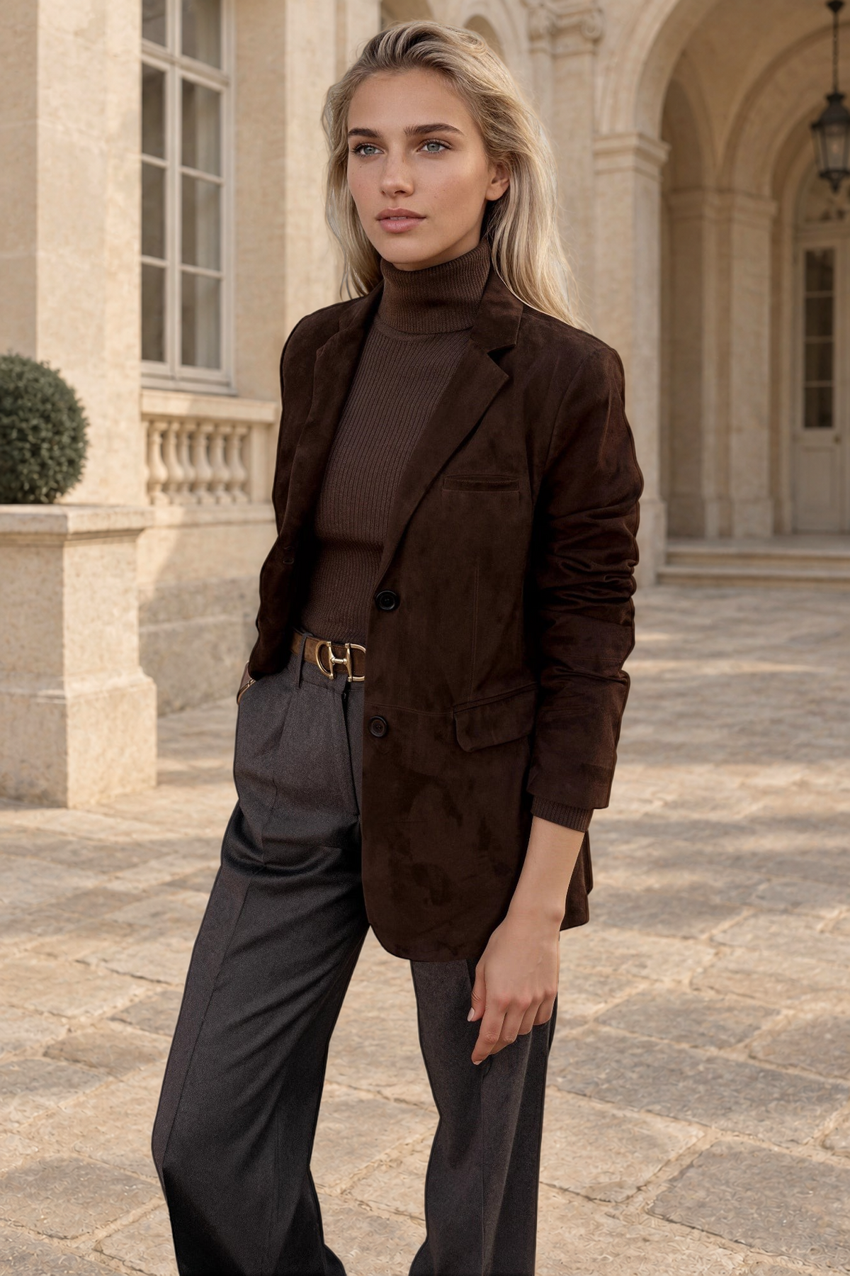 Veste Laura en chèvre velours - Marron-VESTE BLAZER FEMME-Curling-Paris