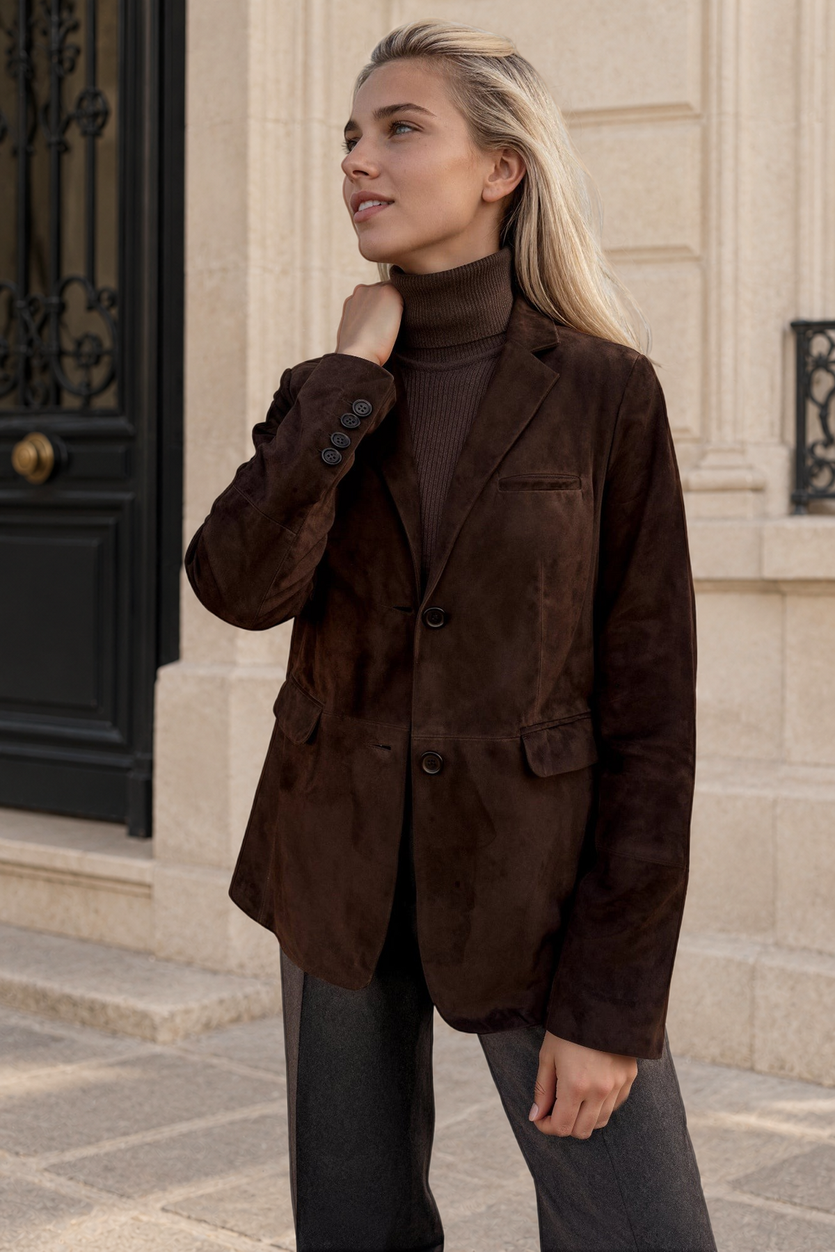 Veste Laura en chèvre velours - Marron-VESTE BLAZER FEMME-Curling-Paris