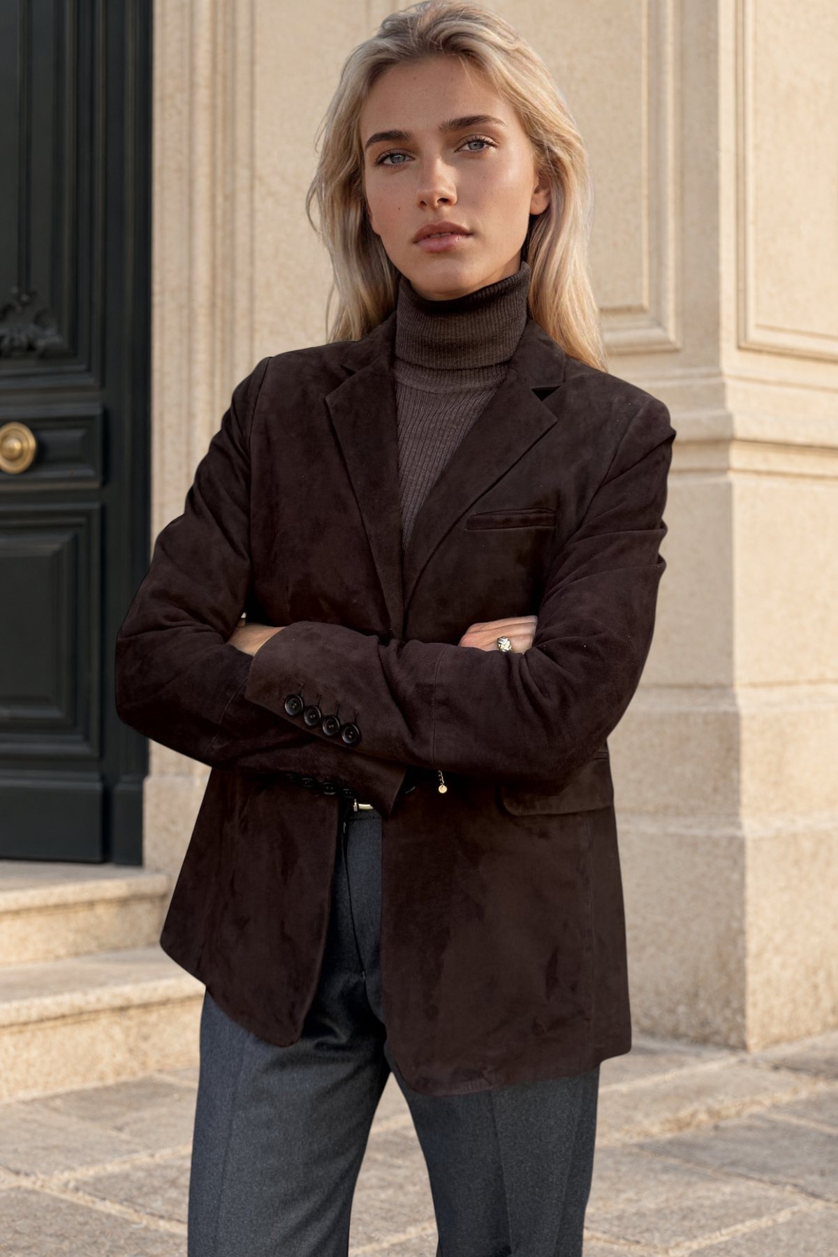 Veste Laura en chèvre velours - Marron-VESTE BLAZER FEMME-Curling-Paris