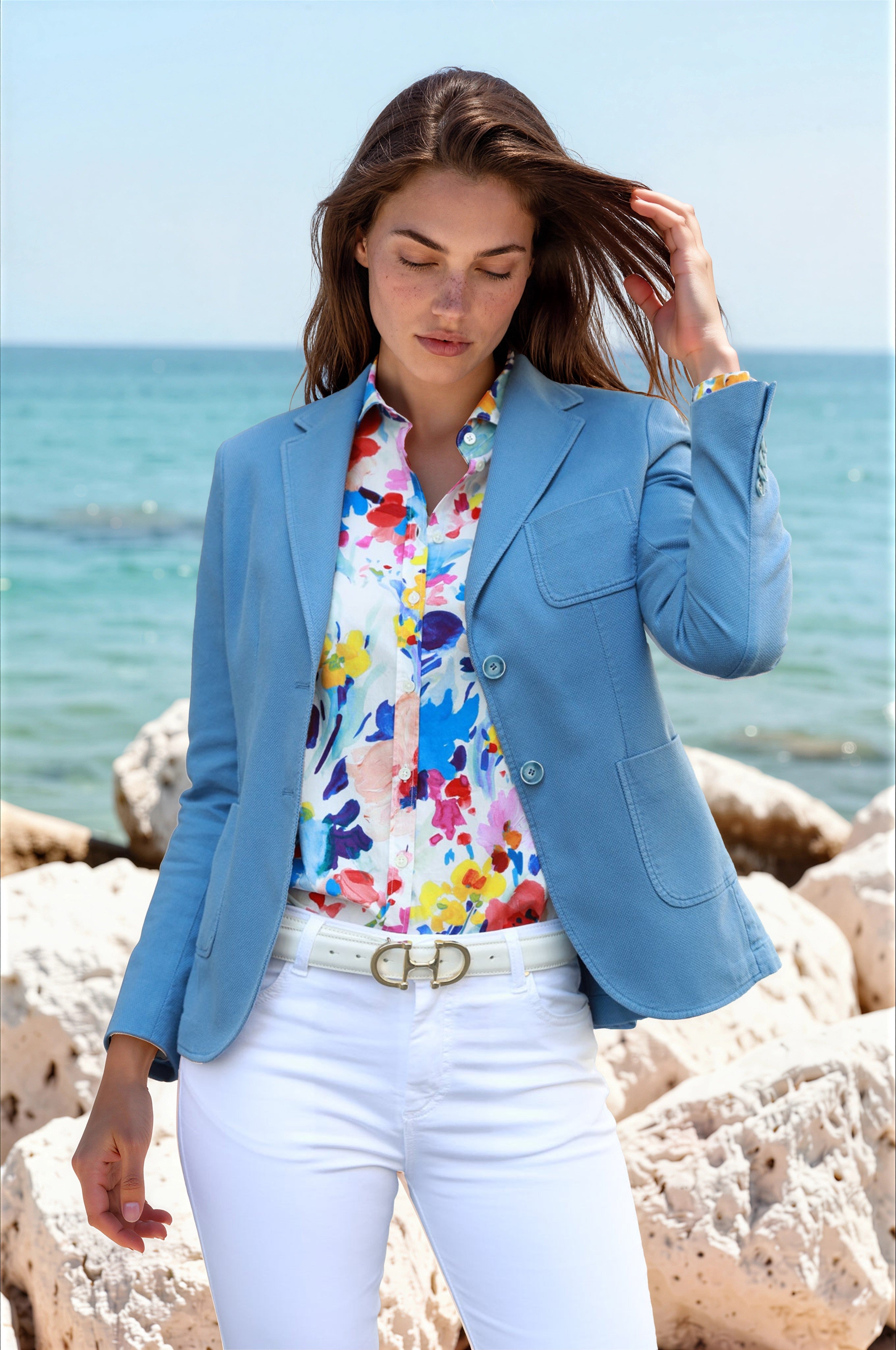 Veste Margot en coton Di Sondrio - Ciel-VESTE BLAZER FEMME-Curling-Paris