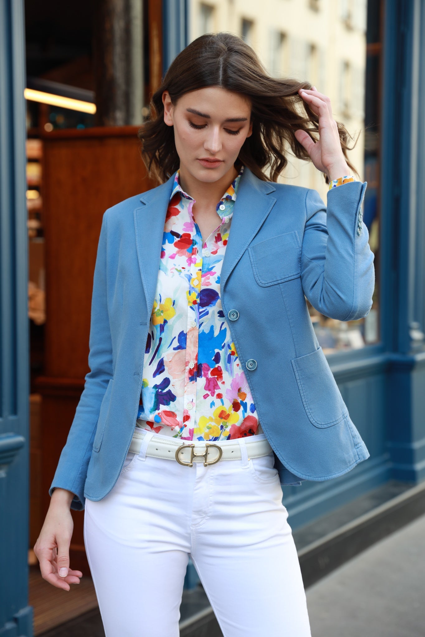 Veste Margot en coton Di Sondrio - Ciel-VESTE BLAZER FEMME-Curling-Paris