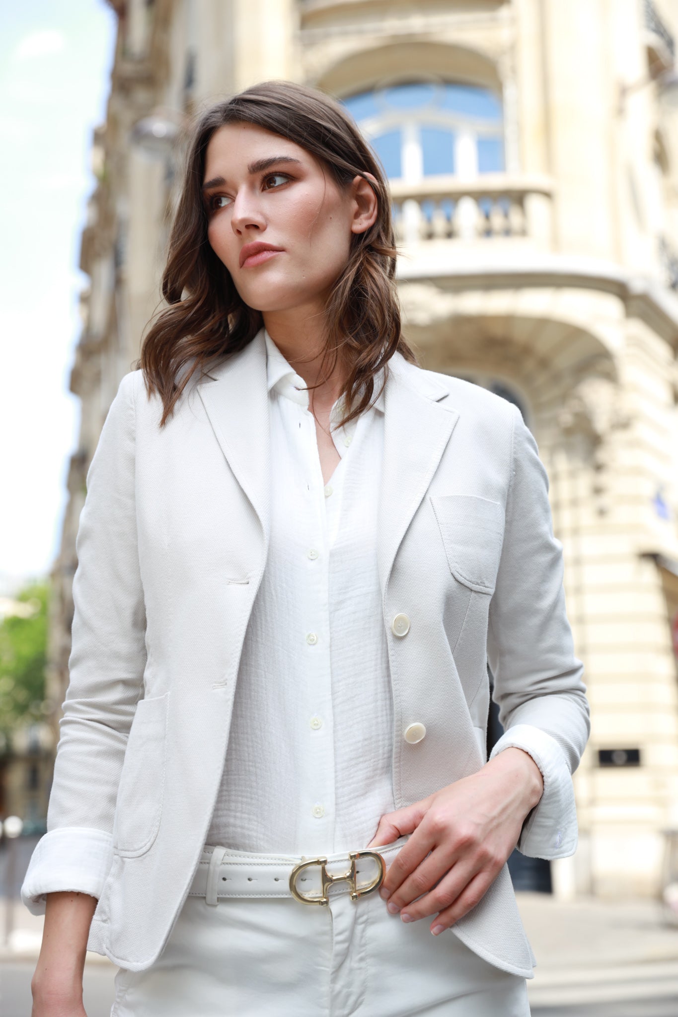 Veste Margot en coton Di Sondrio - Ecru-VESTE BLAZER FEMME-Curling-Paris
