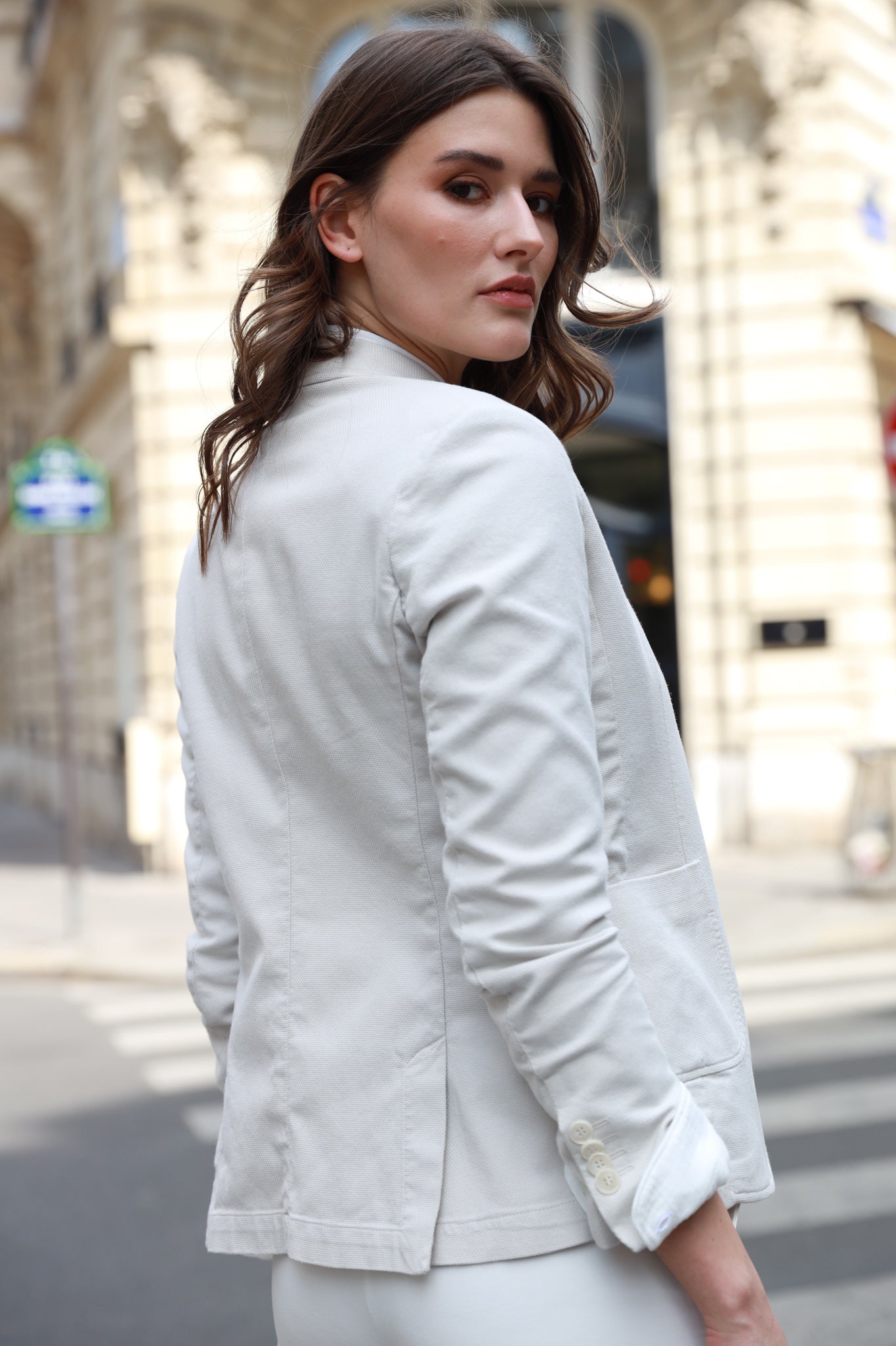Veste Margot en coton Di Sondrio - Ecru-VESTE BLAZER FEMME-Curling-Paris