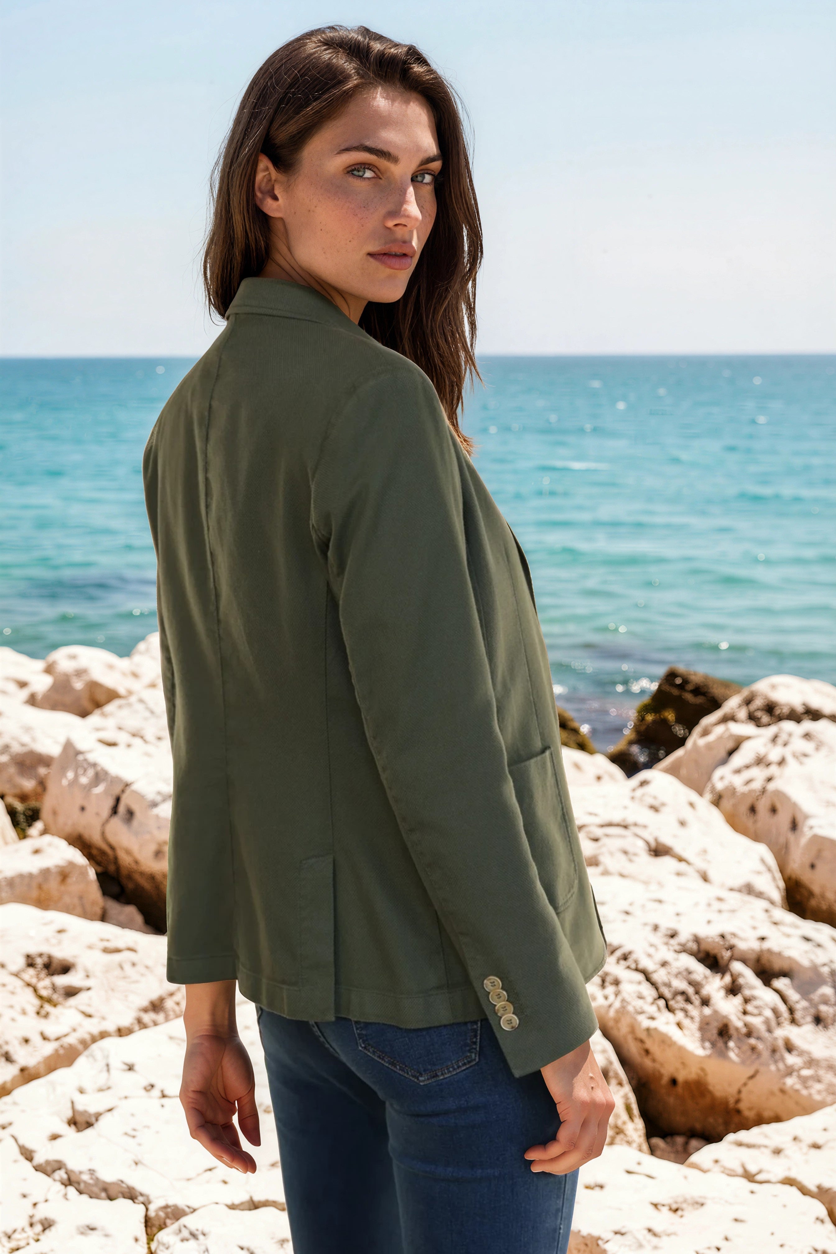 Veste Margot en coton Di Sondrio - Kaki-VESTE BLAZER FEMME-Curling-Paris