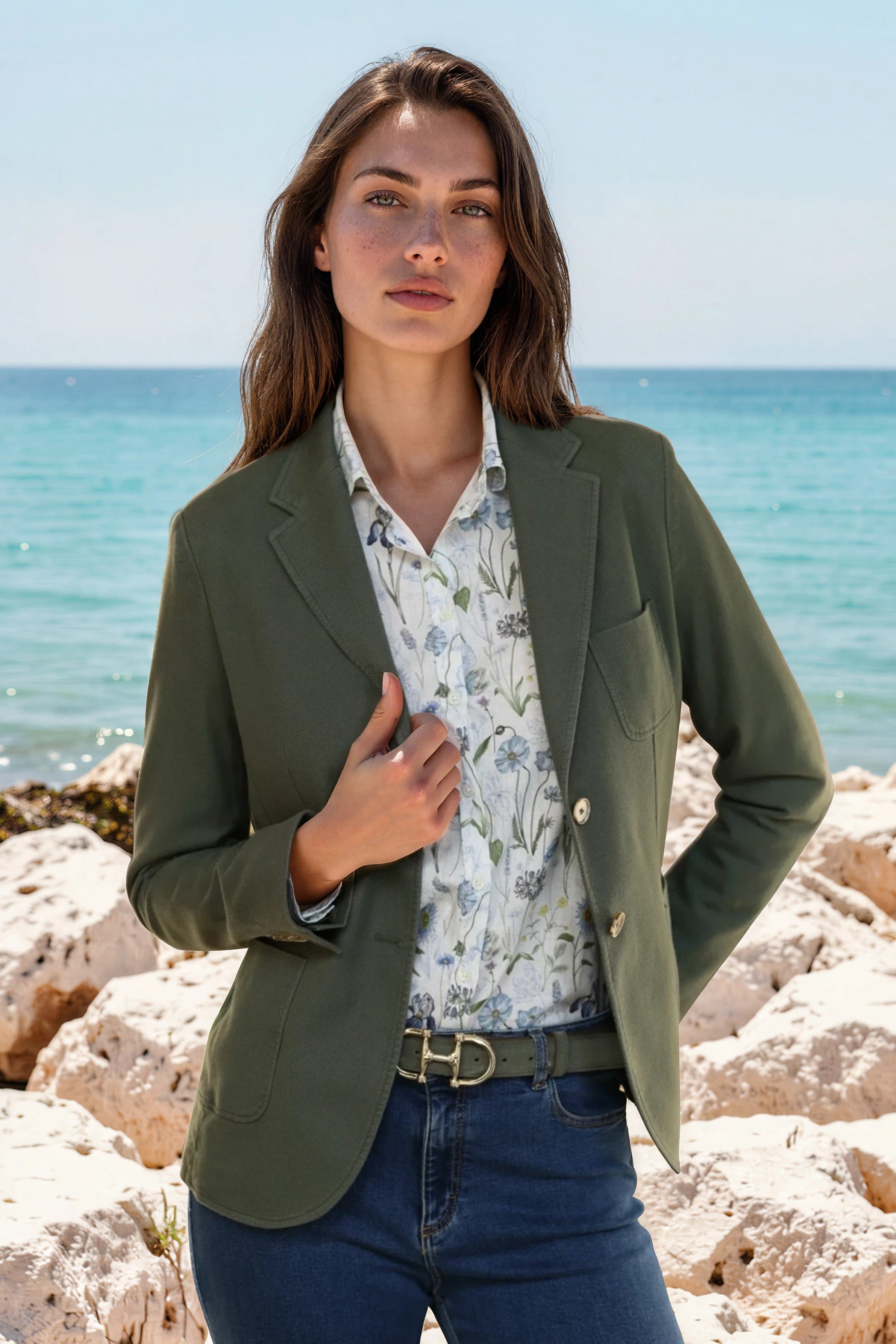 Veste Margot en coton Di Sondrio - Kaki-VESTE BLAZER FEMME-Curling-Paris