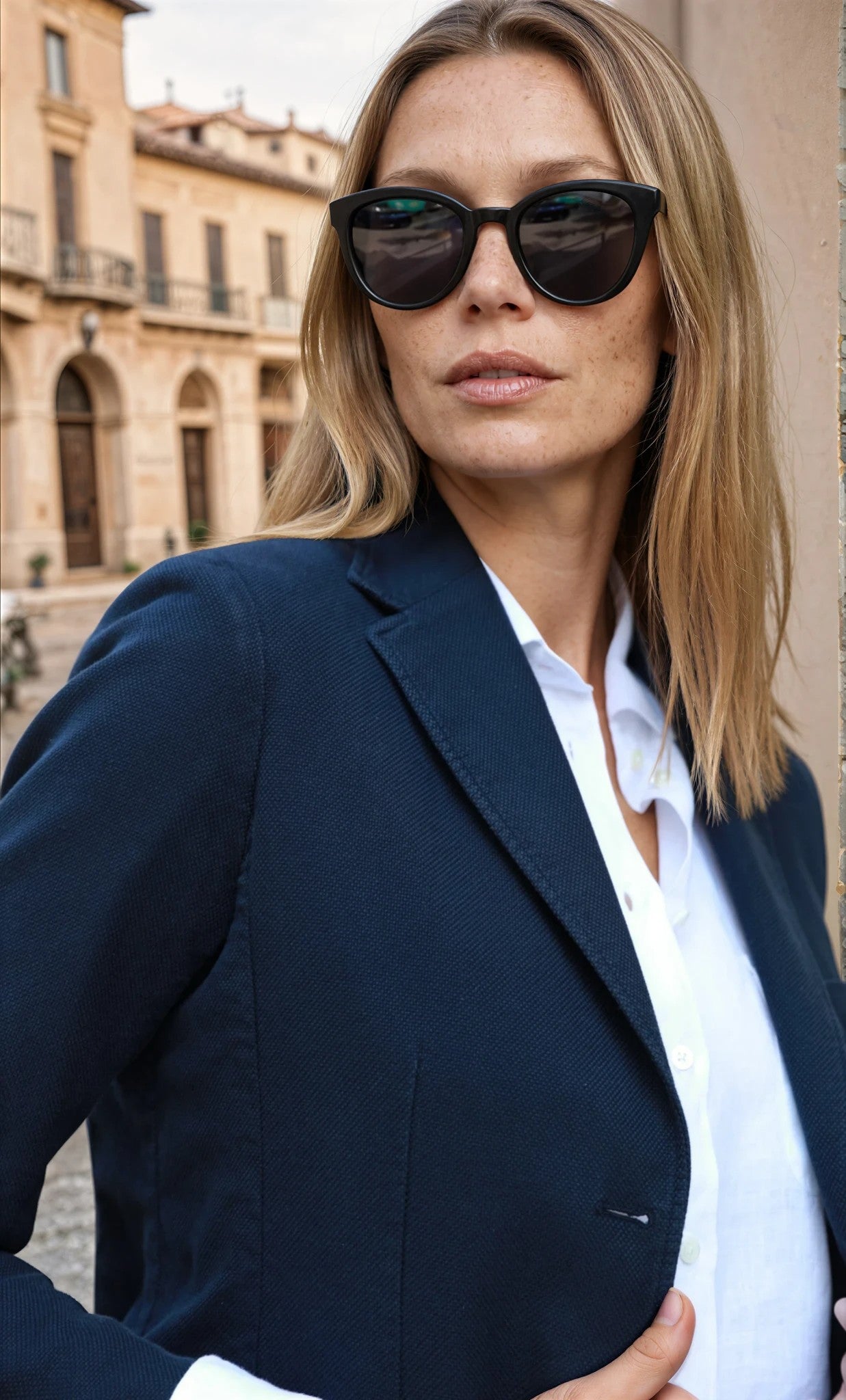 Veste Margot en coton Di Sondrio - Marine-VESTE BLAZER FEMME-Curling-Paris