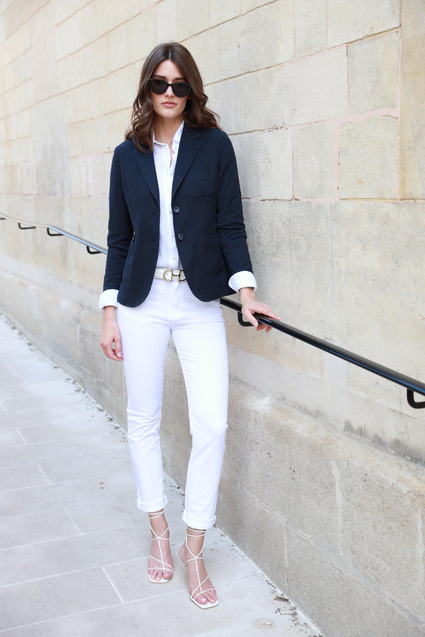 Veste Margot en coton Di Sondrio - Marine-VESTE BLAZER FEMME-Curling-Paris