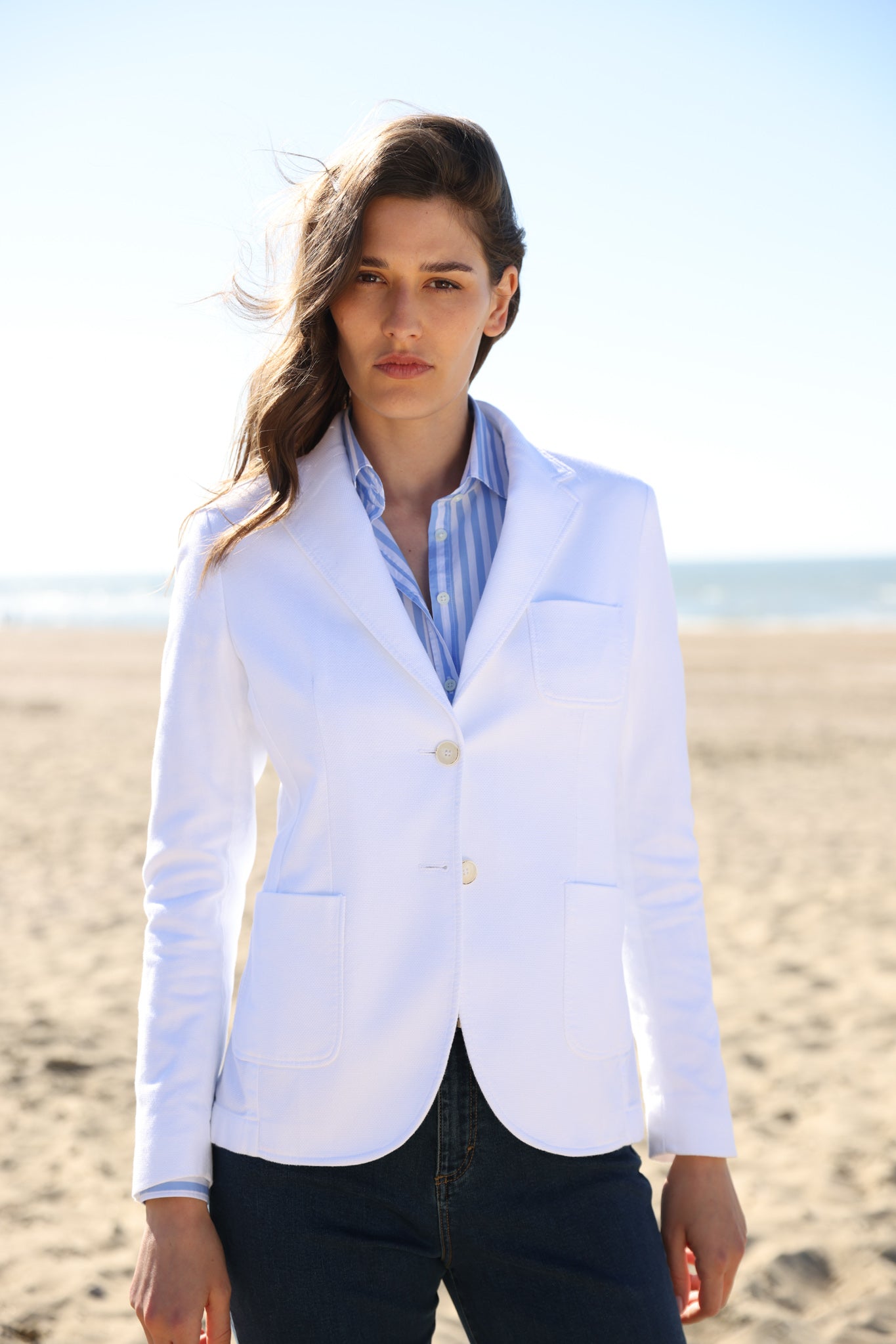 Veste Margot en coton stretch Di Sondrio - Blanc-VESTE BLAZER FEMME-Curling-Paris