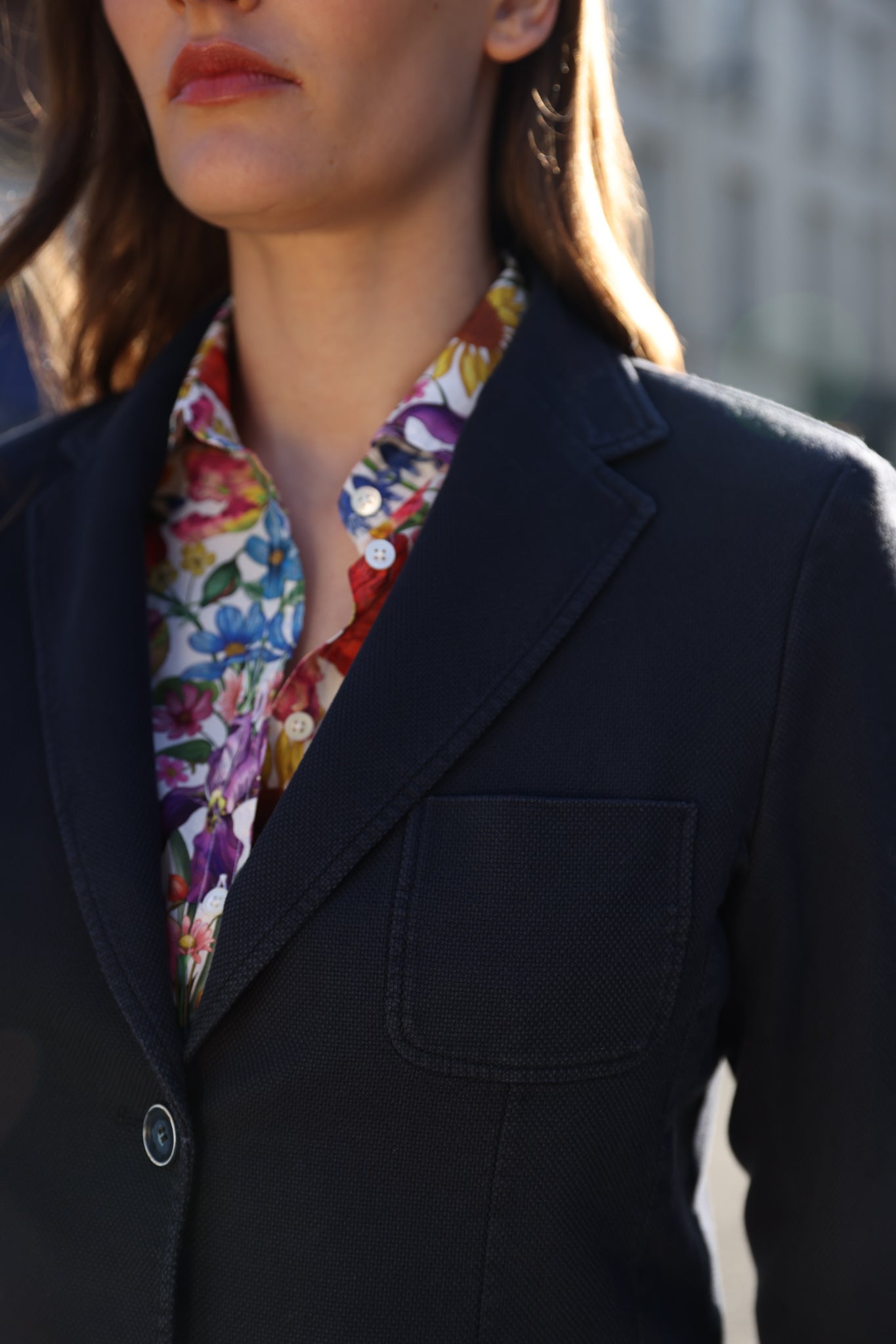 Veste Margot en coton stretch Di Sondrio - Marine-VESTE BLAZER FEMME-Curling-Paris