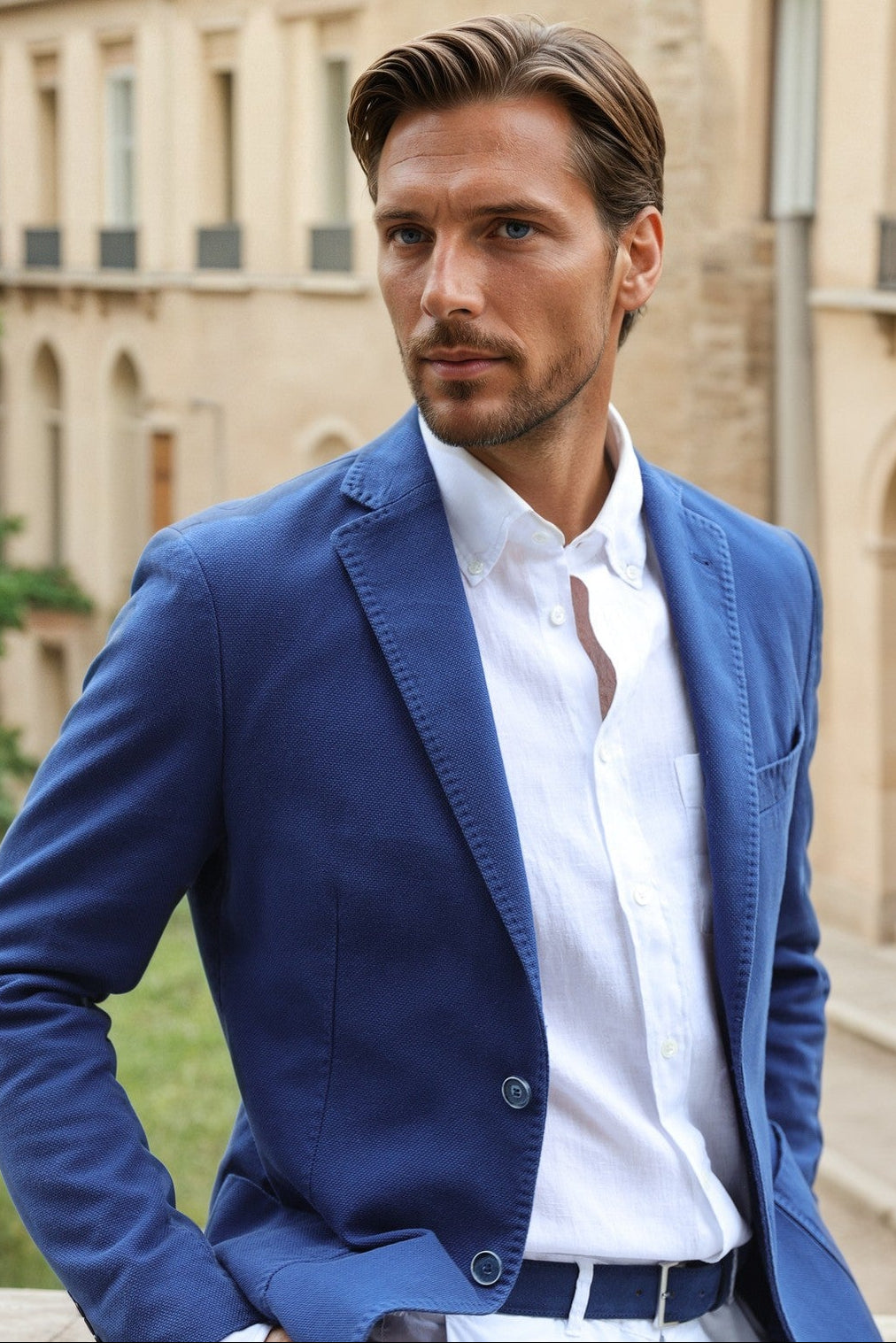 Veste Ralph déstructurée en coton Di Sondrio - Bleu-VESTE BLAZER HOMME-Curling-Paris
