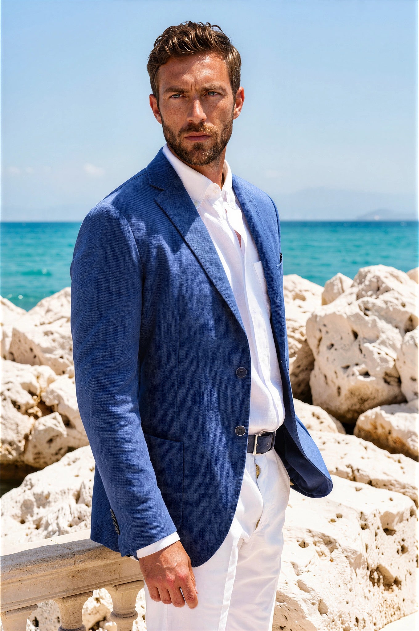 Veste Ralph déstructurée en coton Di Sondrio - Bleu-VESTE BLAZER HOMME-Curling-Paris