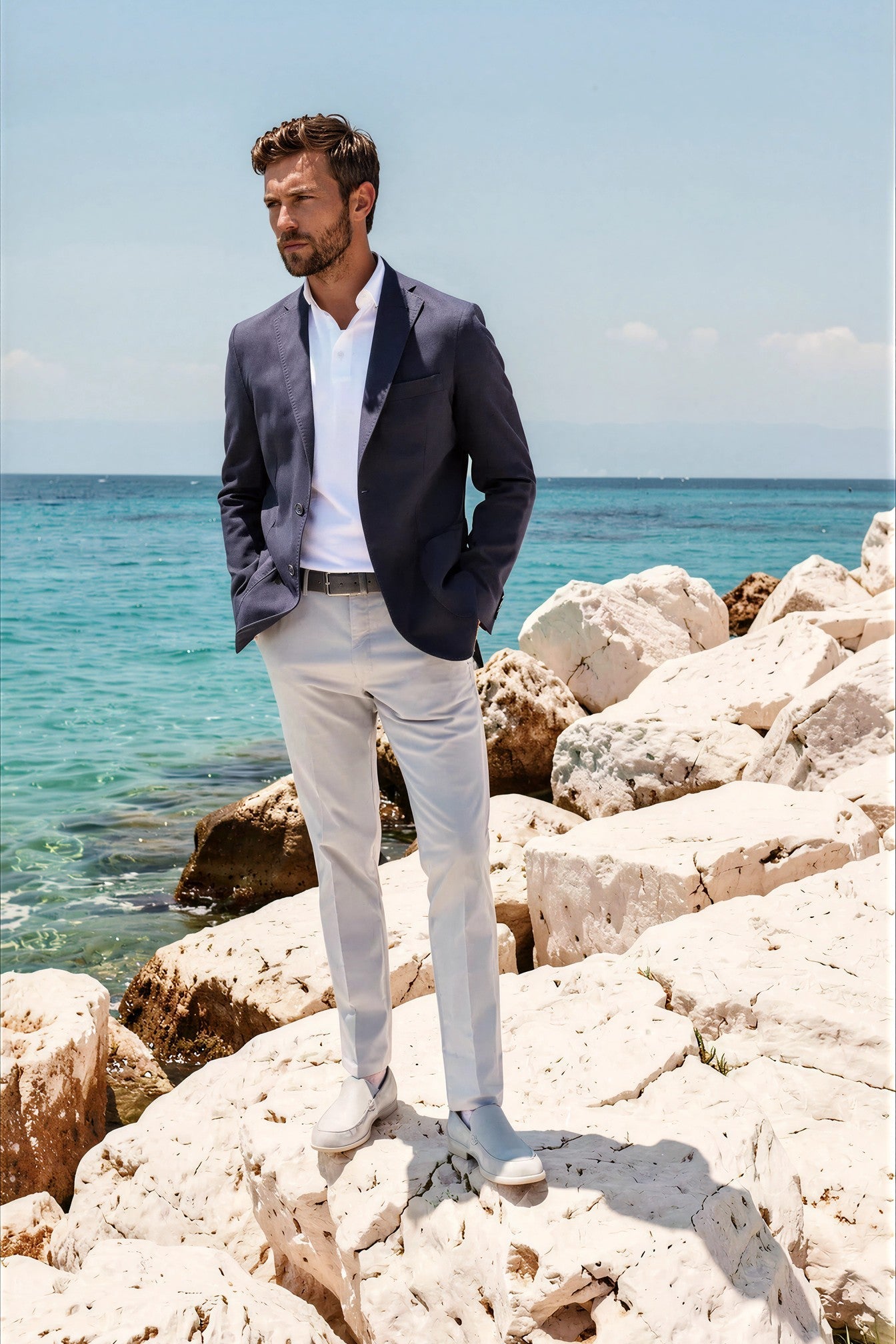 Veste Ralph déstructurée en coton Di Sondrio - Marine-VESTE BLAZER HOMME-Curling-Paris