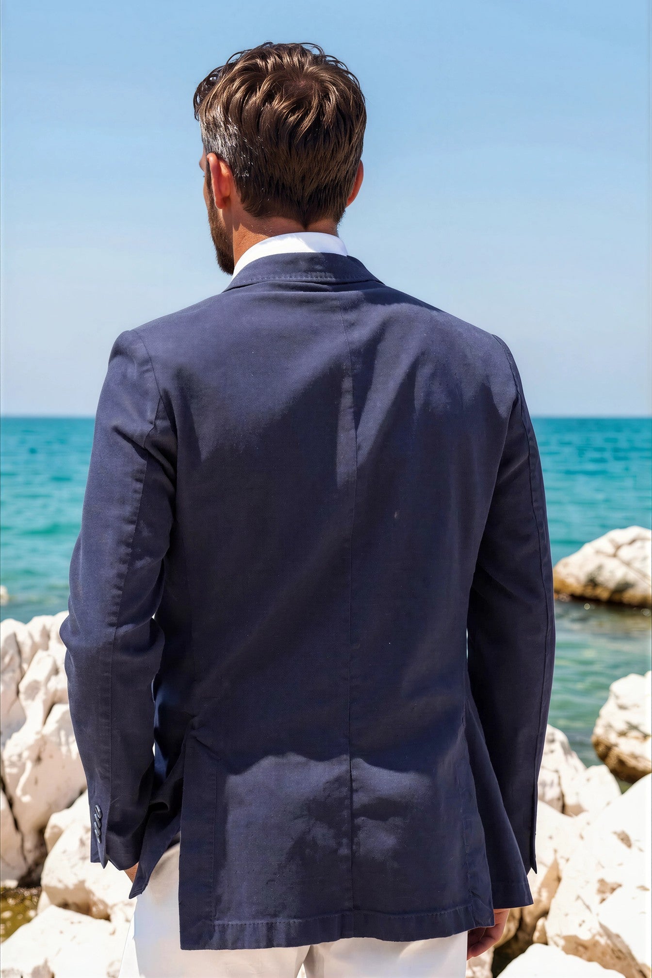 Veste Ralph déstructurée en coton Di Sondrio - Marine-VESTE BLAZER HOMME-Curling-Paris