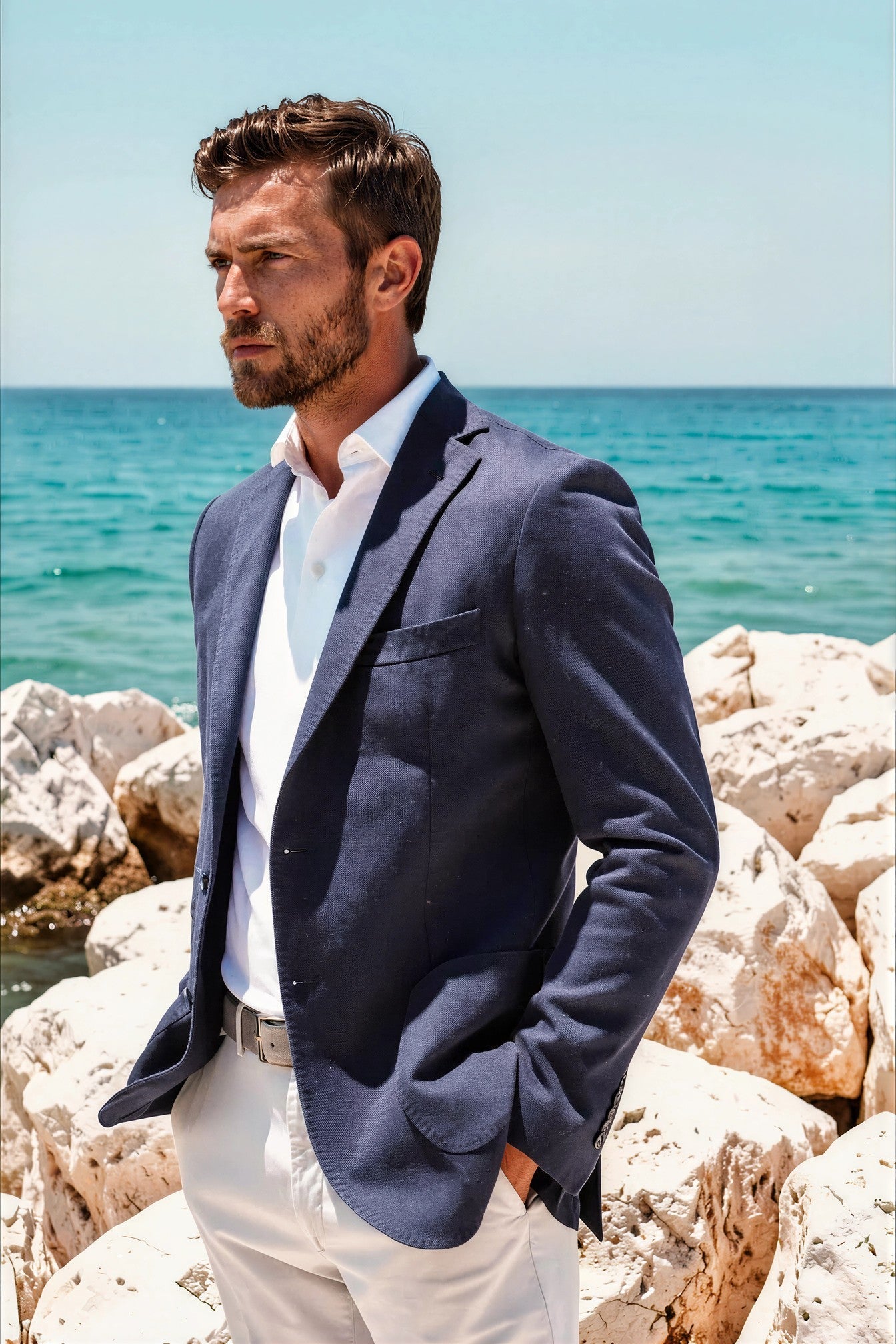 Veste Ralph déstructurée en coton Di Sondrio - Marine-VESTE BLAZER HOMME-Curling-Paris