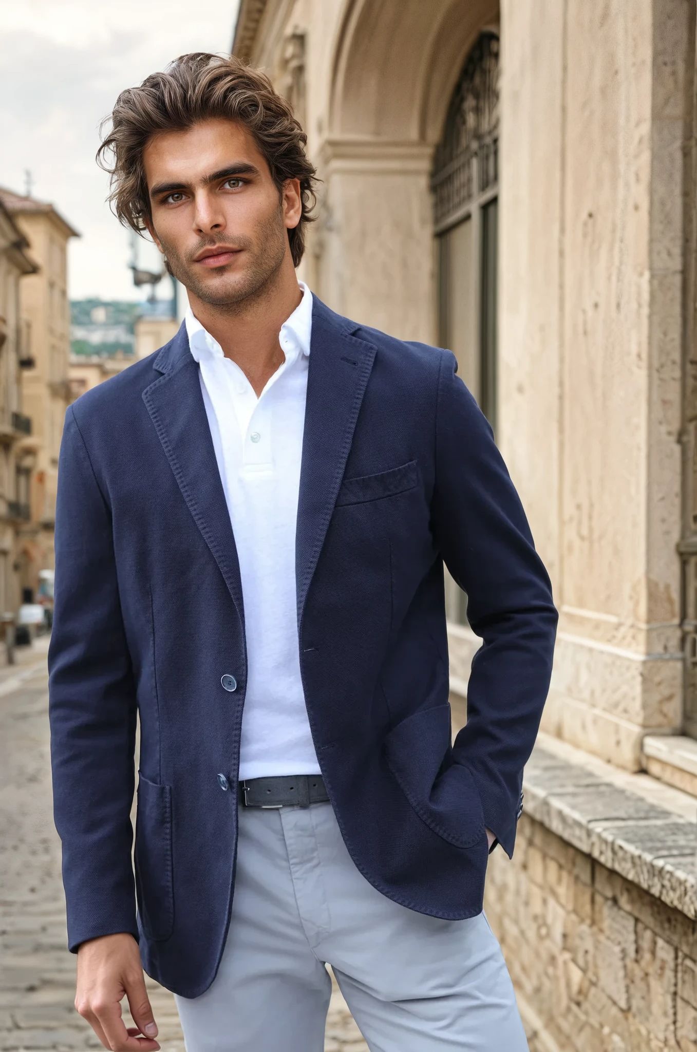 Veste Ralph en coton Di Sondrio - Marine-VESTE BLAZER HOMME-Curling-Paris