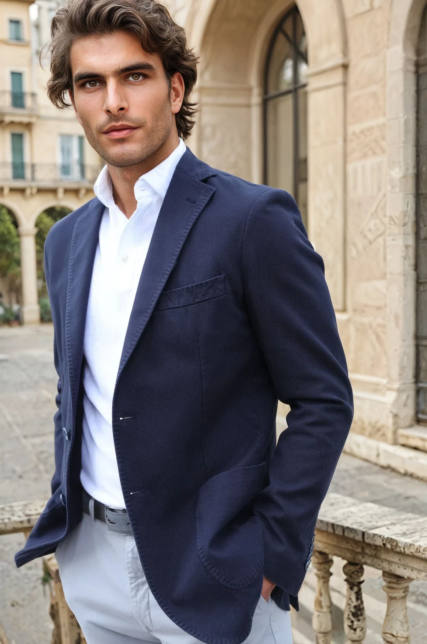 Veste Ralph en coton Di Sondrio - Marine-VESTE BLAZER HOMME-Curling-Paris