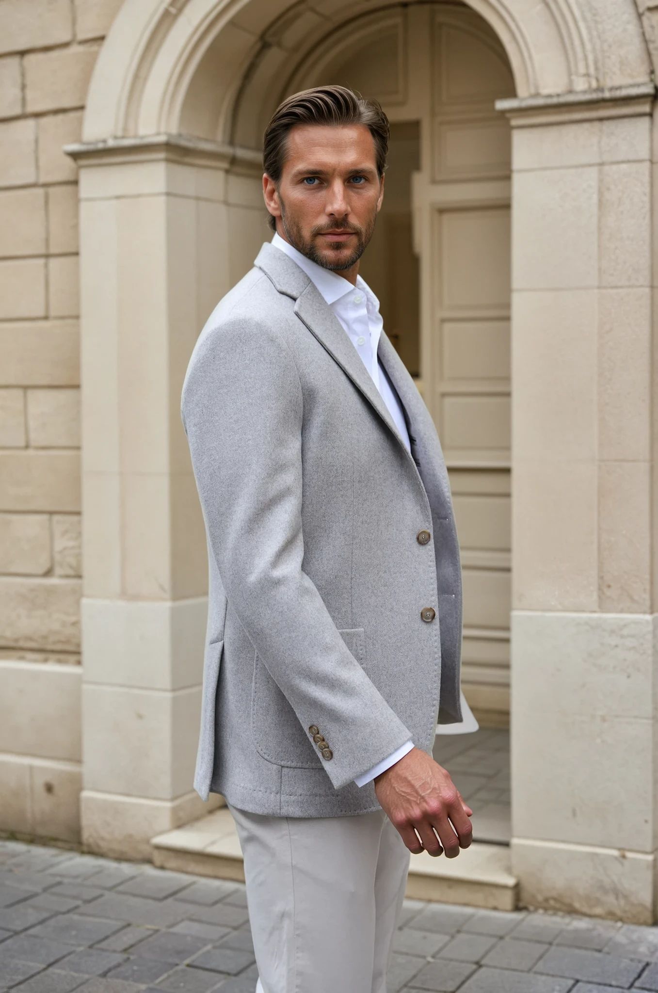 Veste Ralph en laine et cachemire double face Zanieri - Beige-VESTE BLAZER HOMME-Curling-Paris