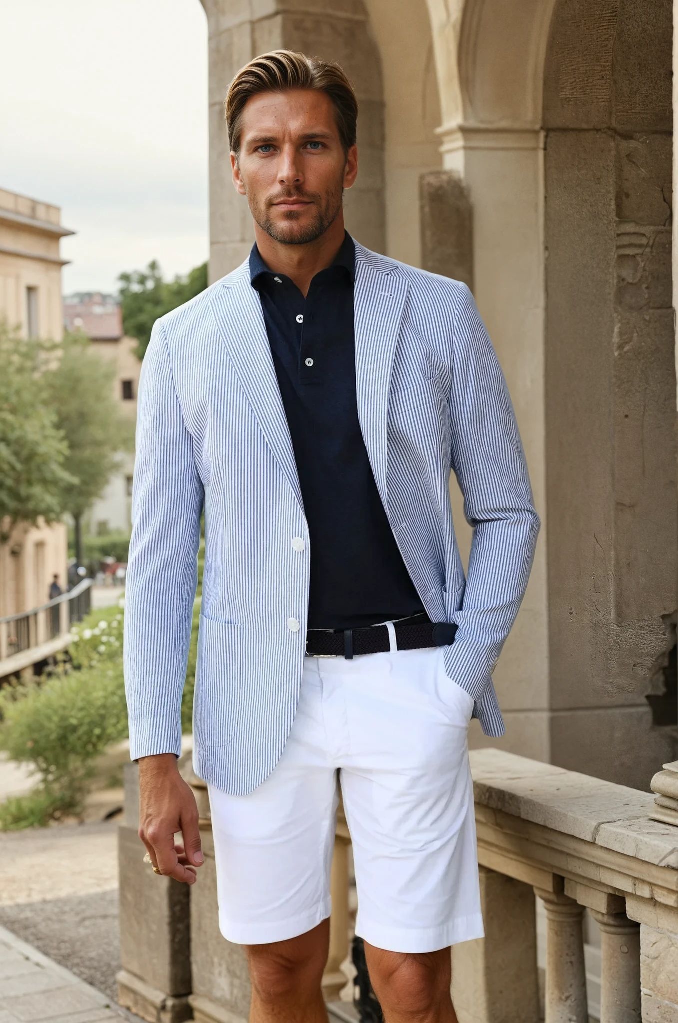 Veste Ralph en seersucker - Rayure Bleu-VESTE BLAZER HOMME-Curling-Paris