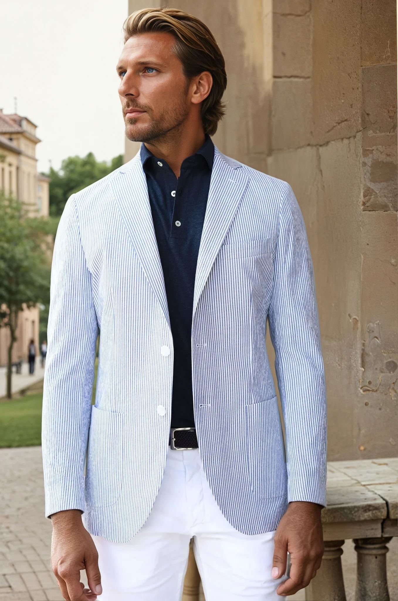 Veste Ralph en seersucker - Rayure Bleu-VESTE BLAZER HOMME-Curling-Paris