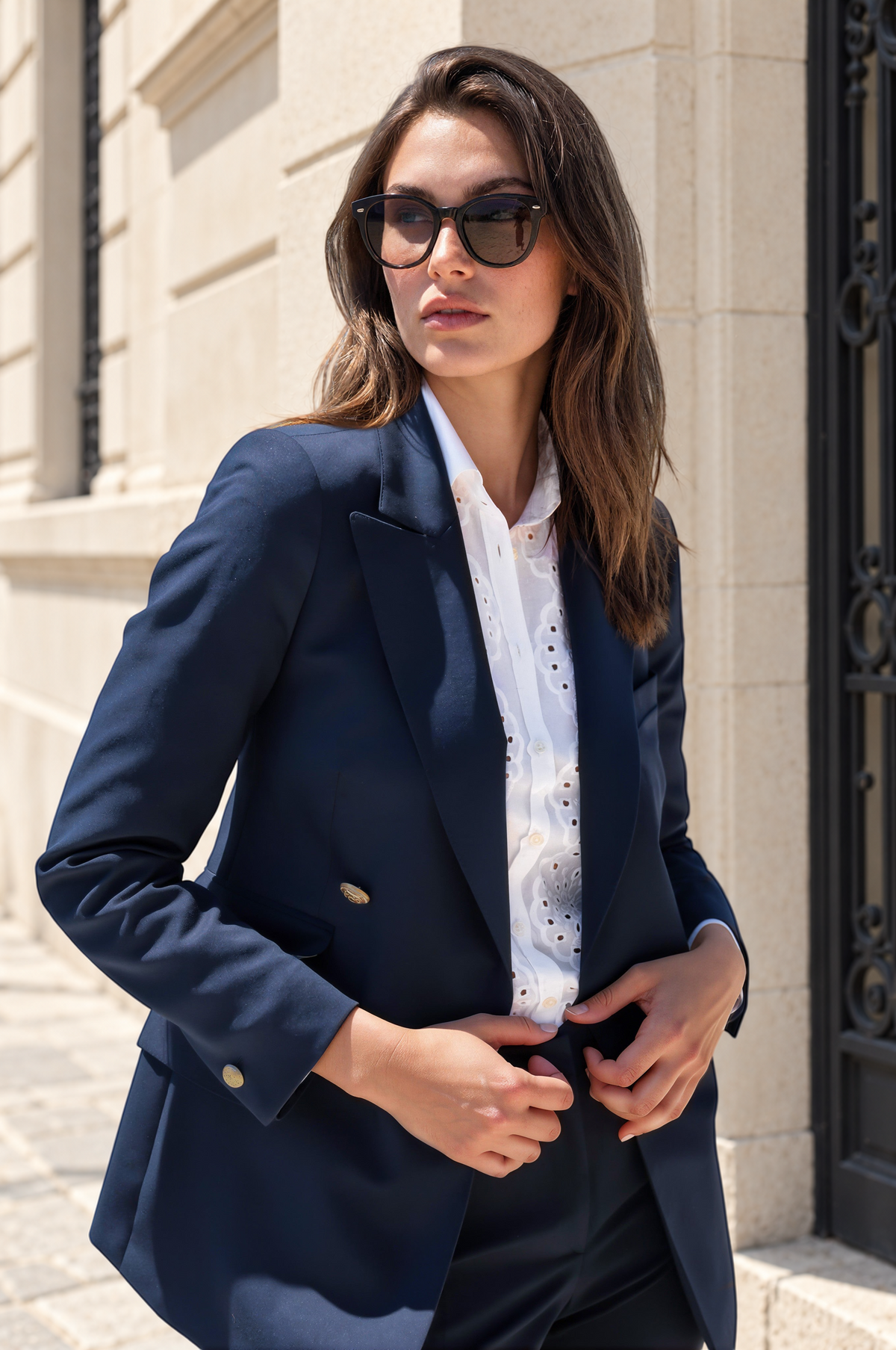 Veste Romy croisée en laine super 110's - Marine-VESTE BLAZER FEMME-Curling-Paris