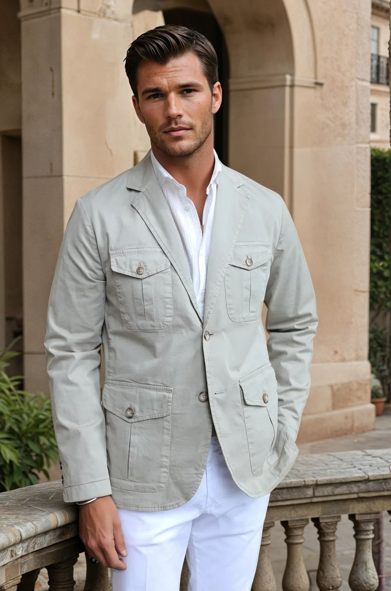 Veste Saharienne Leon en coton stretch - Beige-VESTE BLAZER HOMME-Curling-Paris