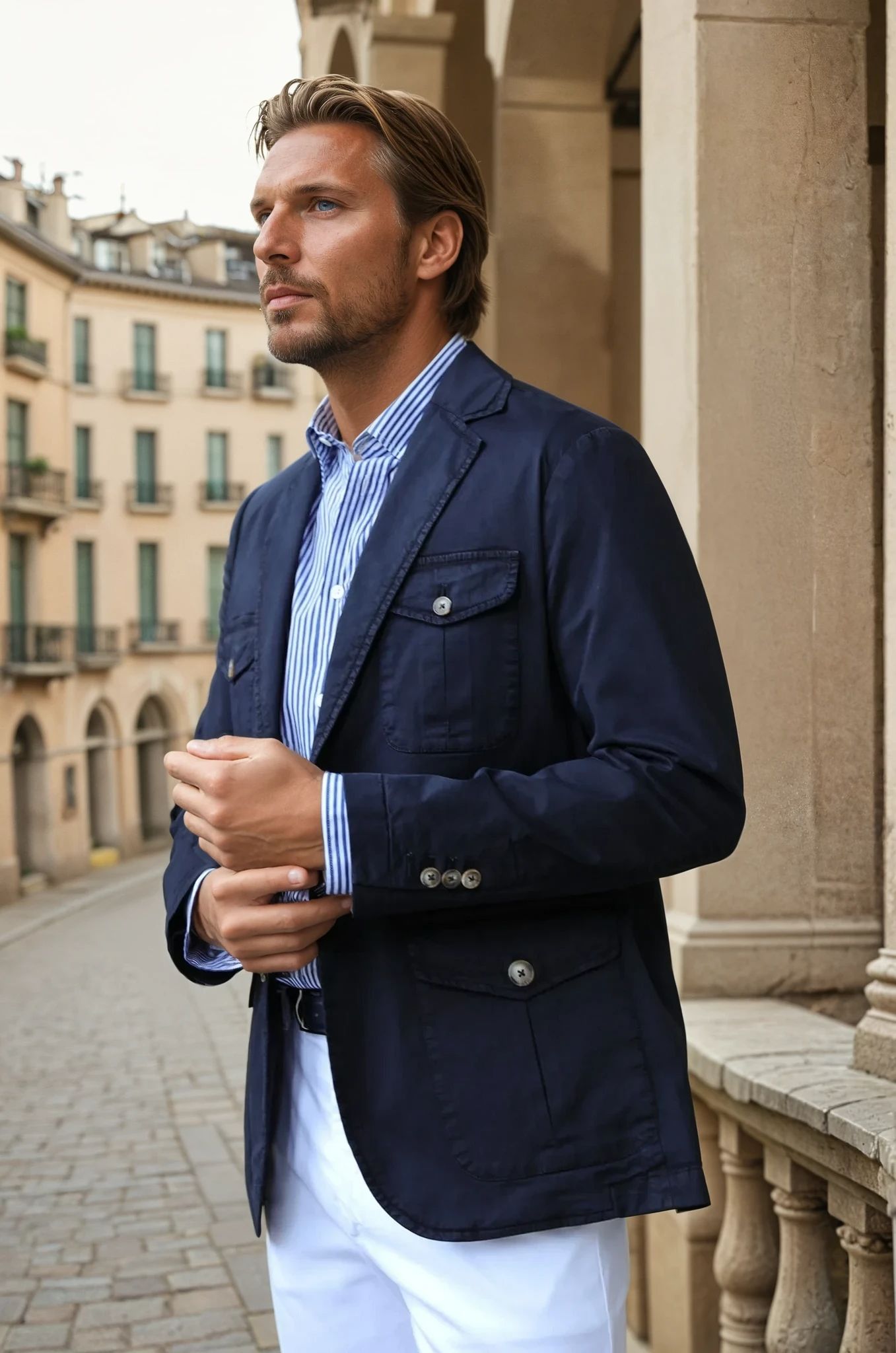 Veste Saharienne Leon en coton stretch - Marine-VESTE BLAZER HOMME-Curling-Paris