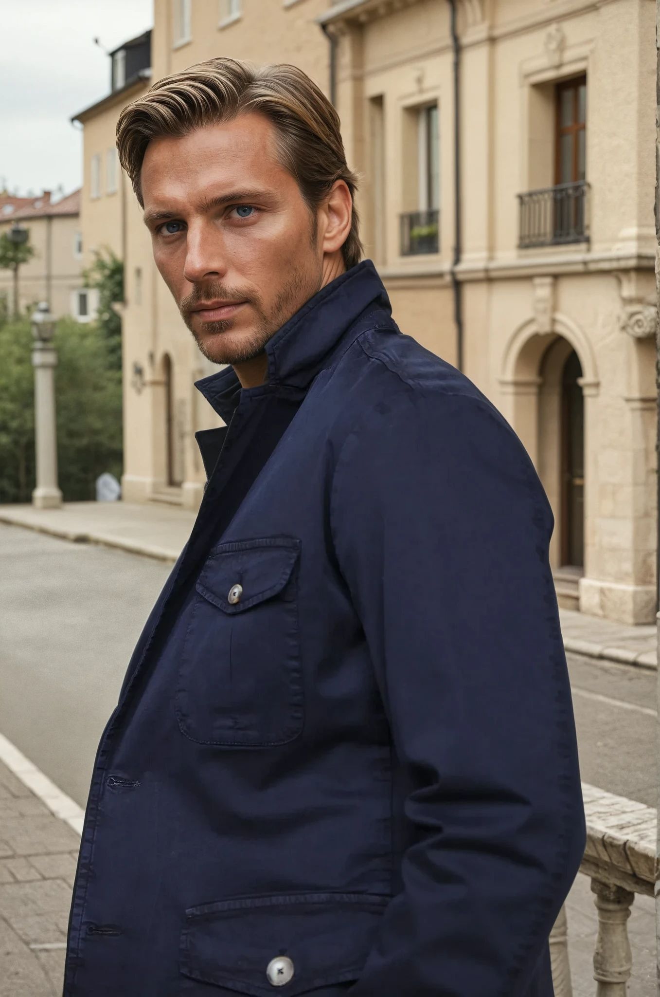 Veste Saharienne Leon en coton stretch - Marine-VESTE BLAZER HOMME-Curling-Paris