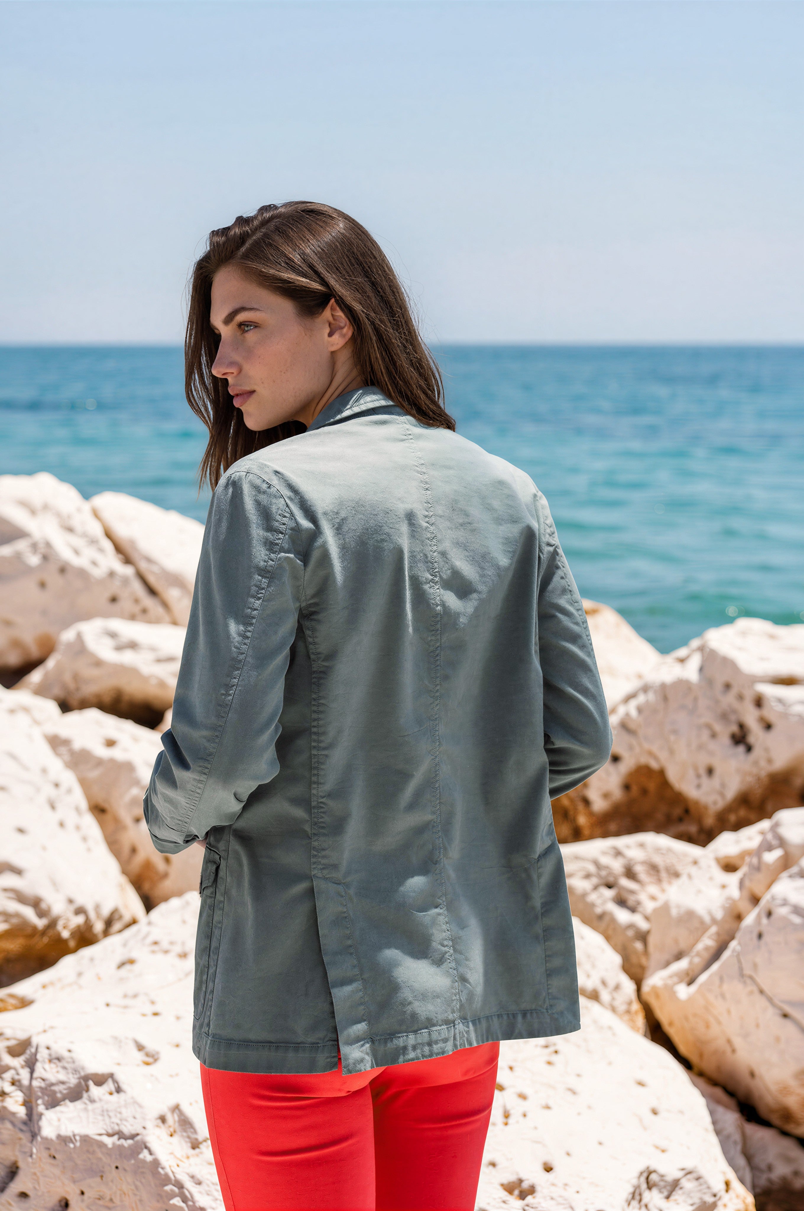 Veste Saharienne Louise en coton stretch - Kaki-VESTE BLAZER FEMME-Curling-Paris