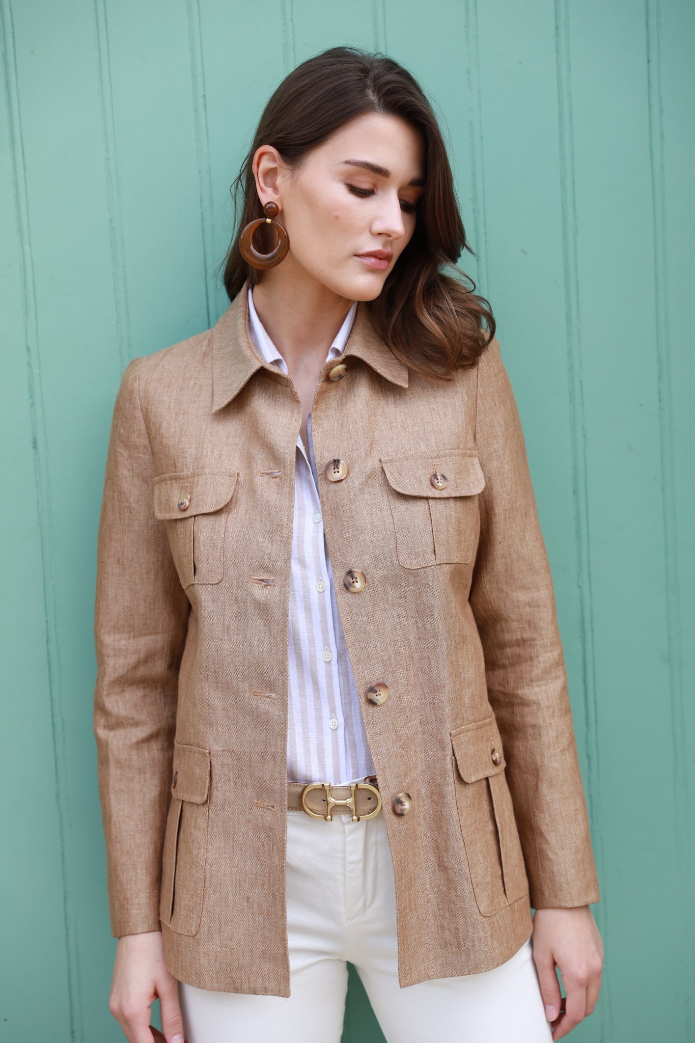 Veste Saharienne en lin Caramel-VESTE BLAZER FEMME-Curling-Paris