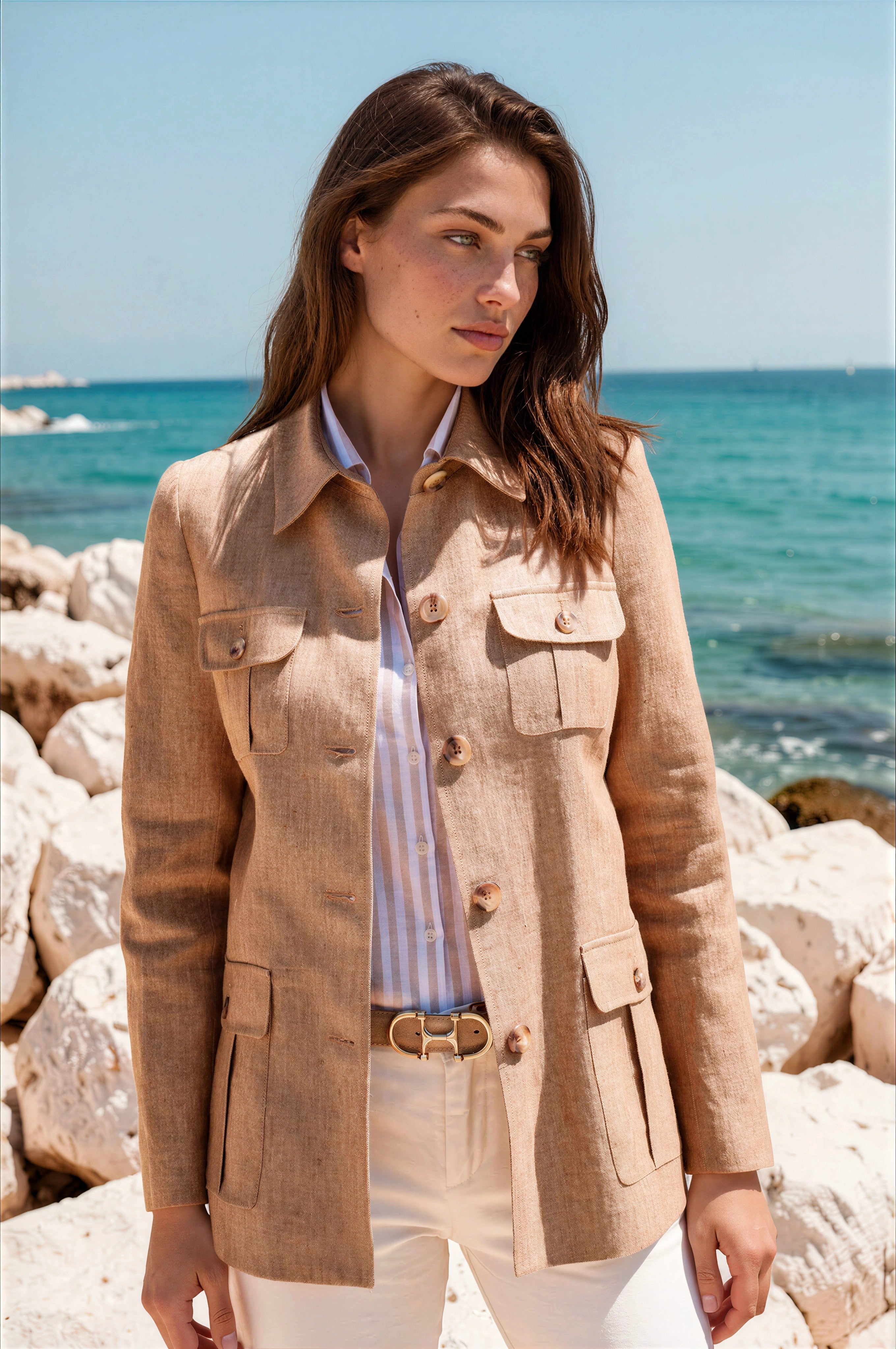 Veste Saharienne en lin Caramel
