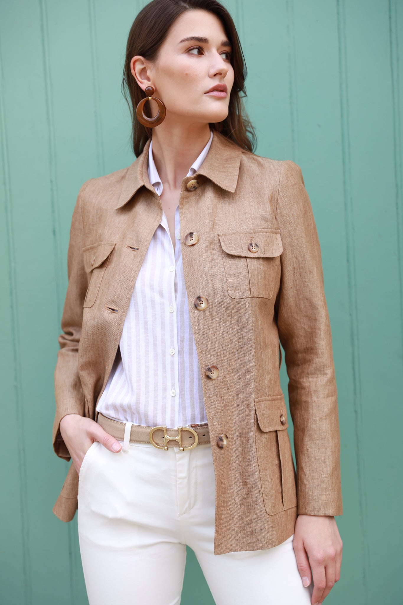 Veste Saharienne en lin Caramel-VESTE BLAZER FEMME-Curling-Paris