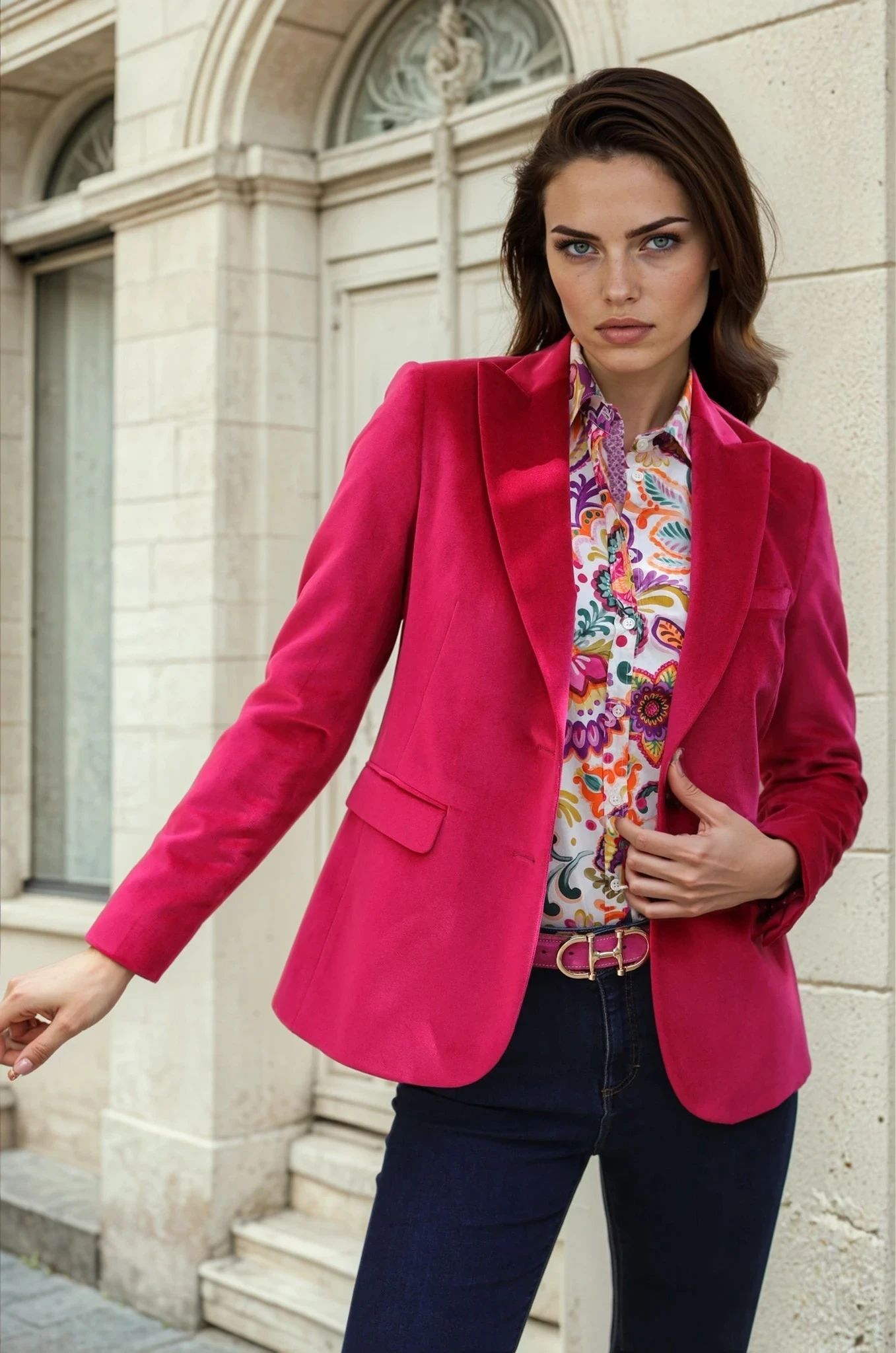 Veste Solange en velours palatine - Framboise