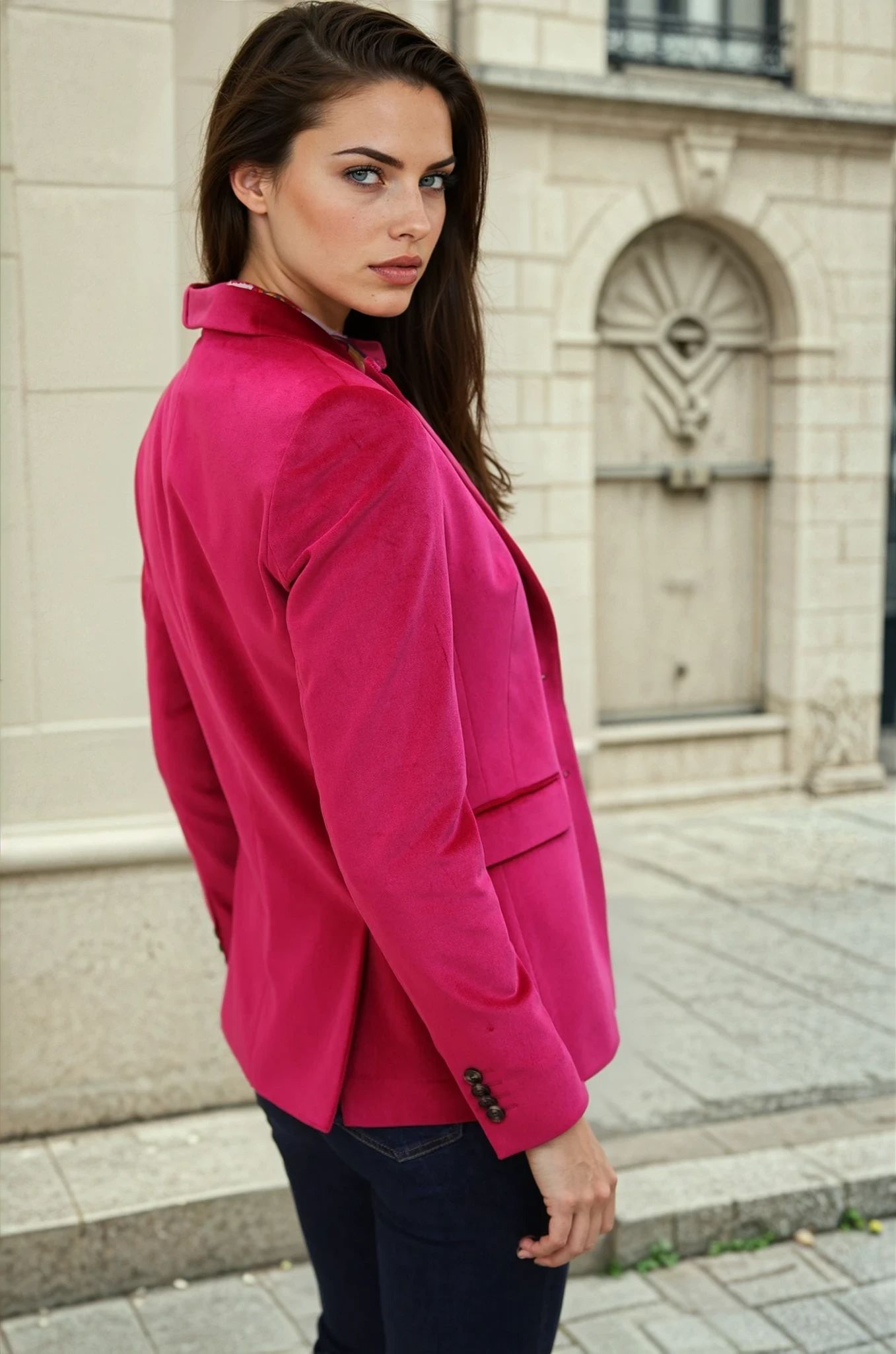 Veste Solange en velours palatine - Framboise-VESTE BLAZER FEMME-Curling-Paris