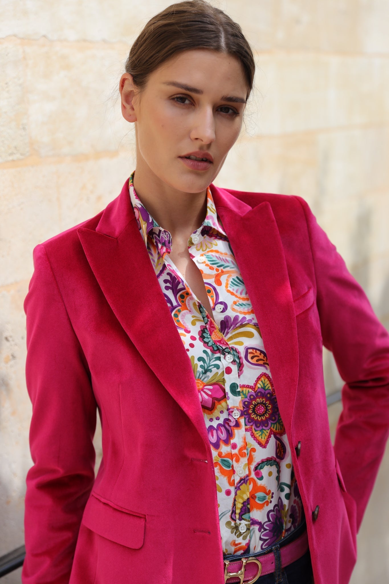 Veste Solange en velours palatine - Framboise-VESTE BLAZER FEMME-Curling-Paris