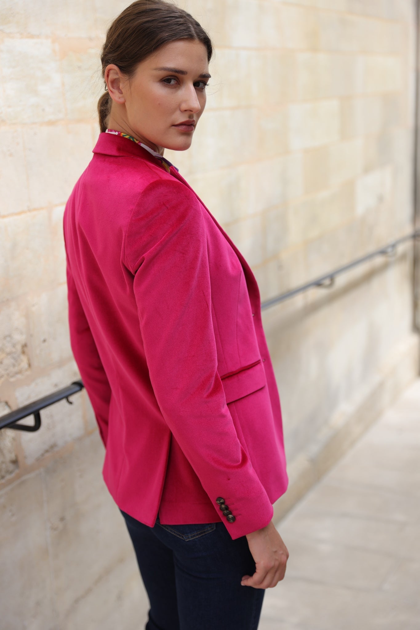 Veste Solange en velours palatine - Framboise-VESTE BLAZER FEMME-Curling-Paris