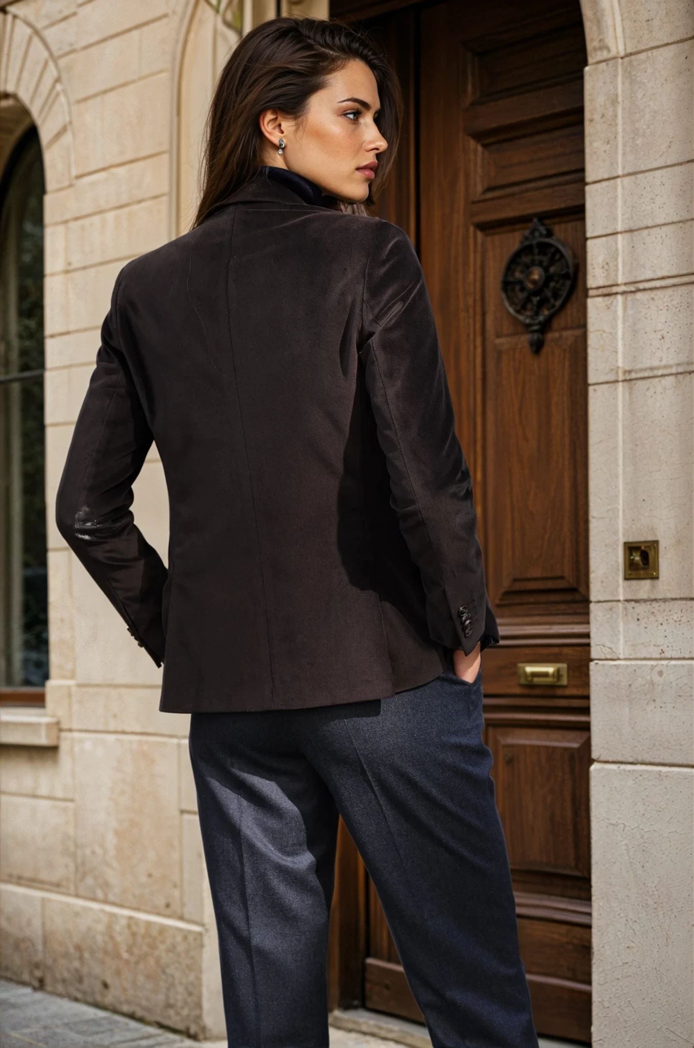 Veste Solange en velours palatine - Marron-VESTE BLAZER FEMME-Curling-Paris